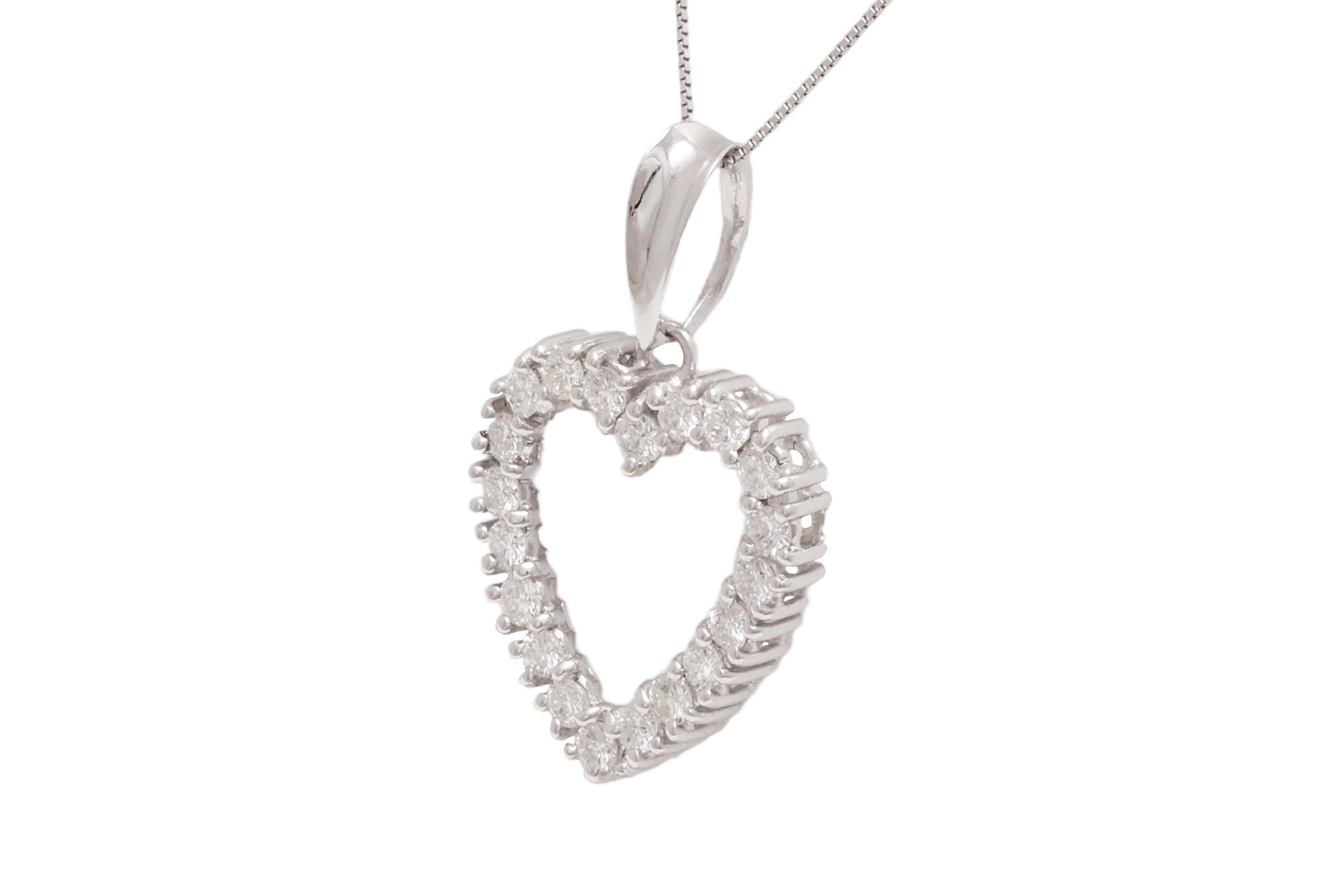 Artisan 18 kt. White Gold Heart Pendant Necklace with 0.80 ct. Diamonds For Sale