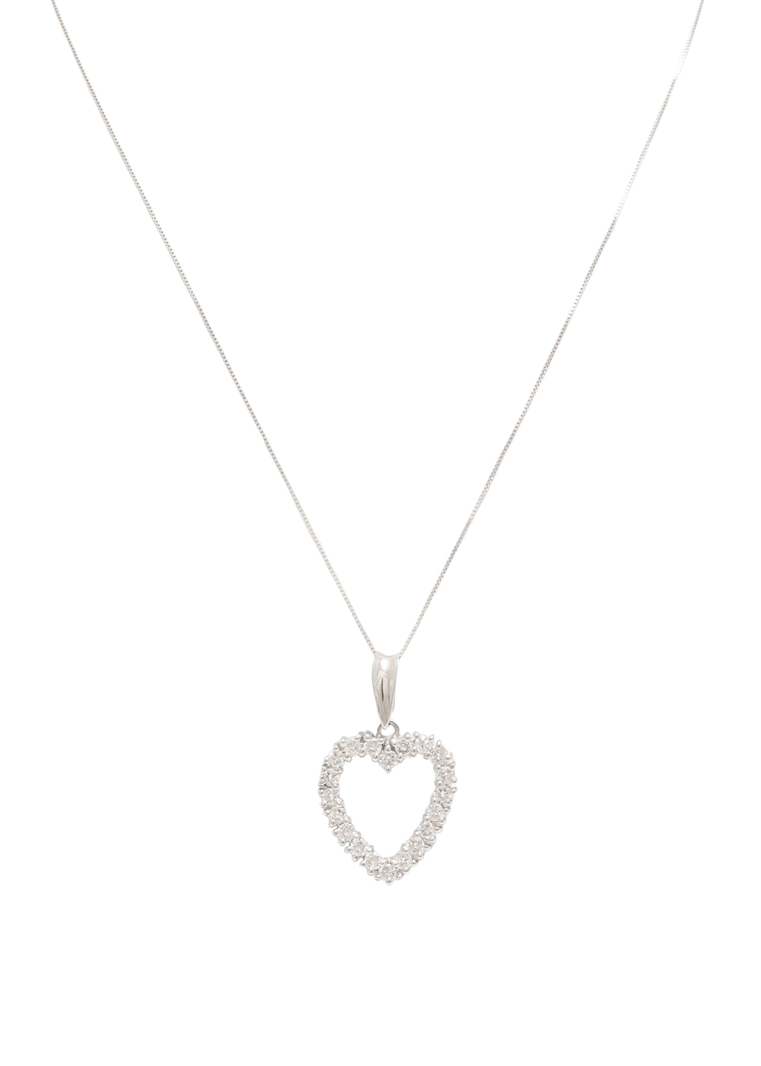 18 kt. White Gold Heart Pendant Necklace with 0.80 ct. Diamonds For Sale 1