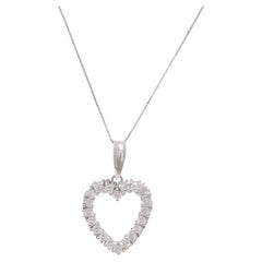 Vintage 18 kt. White Gold Heart Pendant Necklace with 0.80 ct. Diamonds