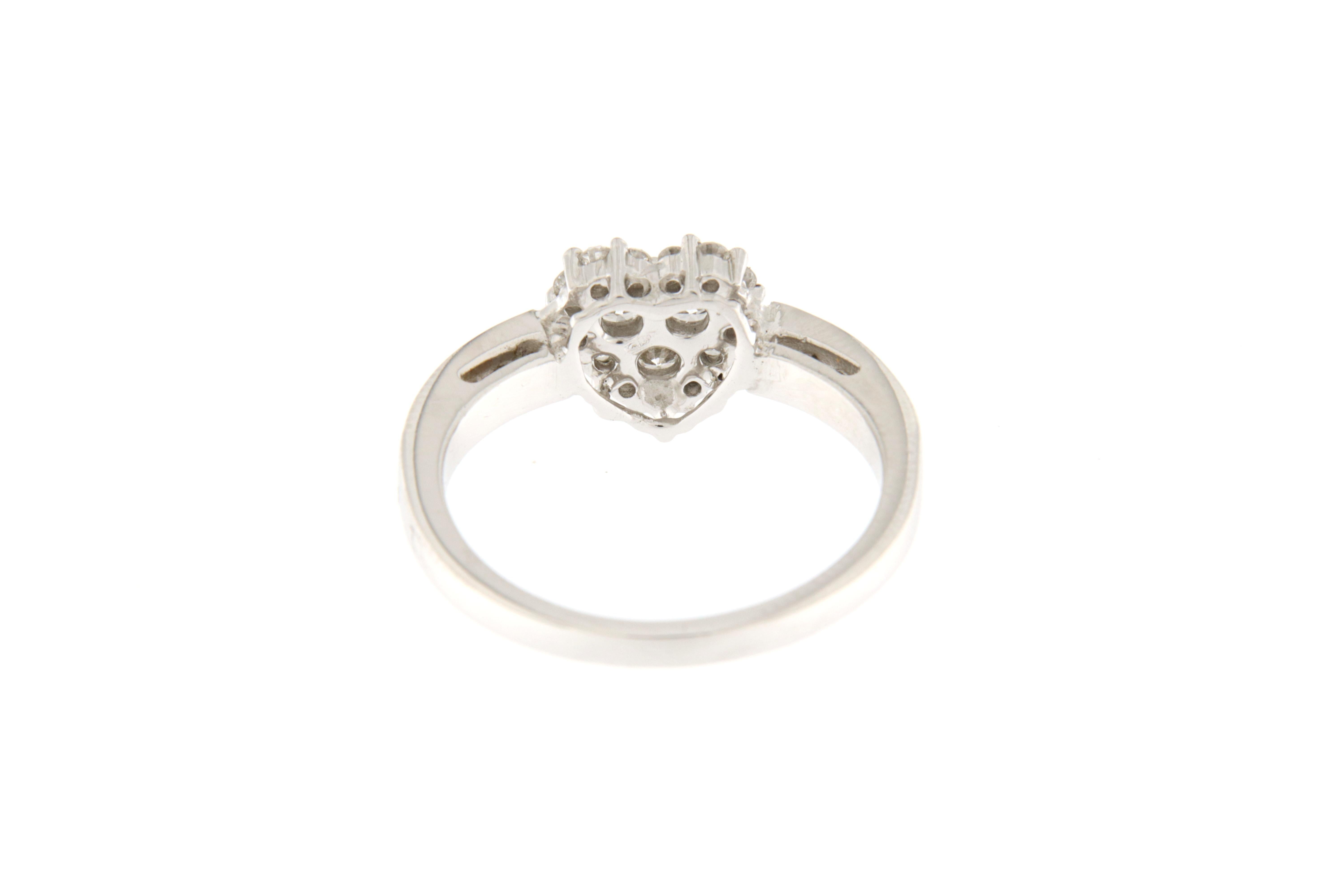 Brilliant Cut 18 kt white gold heart ring with diamonds ct.0.63 For Sale
