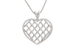 18 Kt White Gold Heart Shaped Natural Diamonds Pendent / Necklace