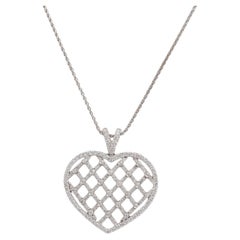 18 Kt White Gold Heart Shaped Natural Diamonds Pendent / Necklace