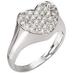 18 Kt White Gold Heart Shaped Ring with White Diamonds, Color G VS1