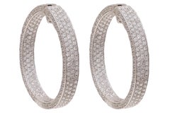 18 kt. White Gold Hoop Earrings with in and out 3.45 ct. Diamonds