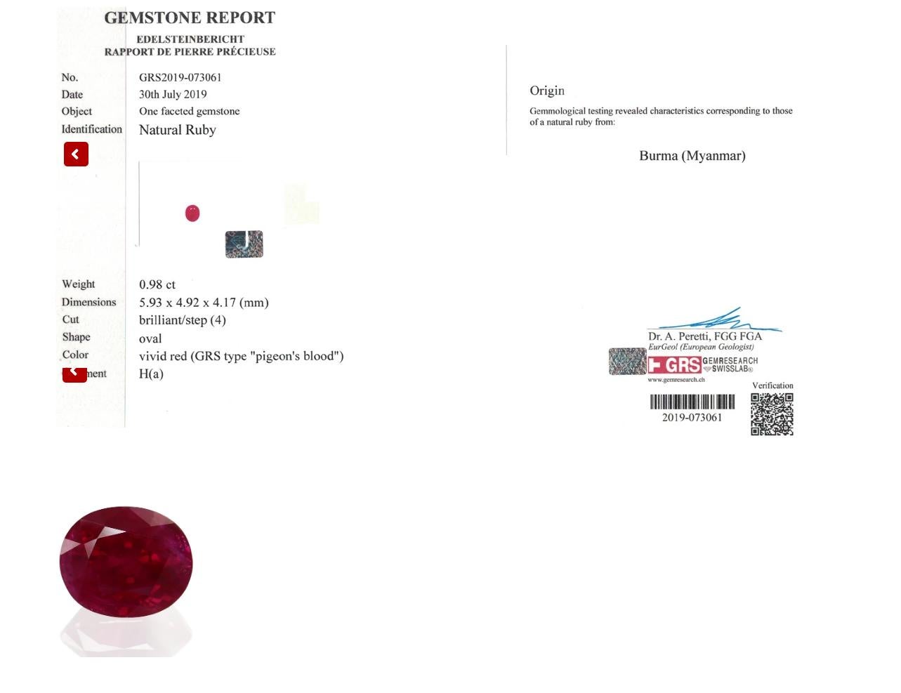 Broche en or 18 carats avec rubis sang de pigeon certifié GRS et diamants Neuf - En vente à Berlin, DE