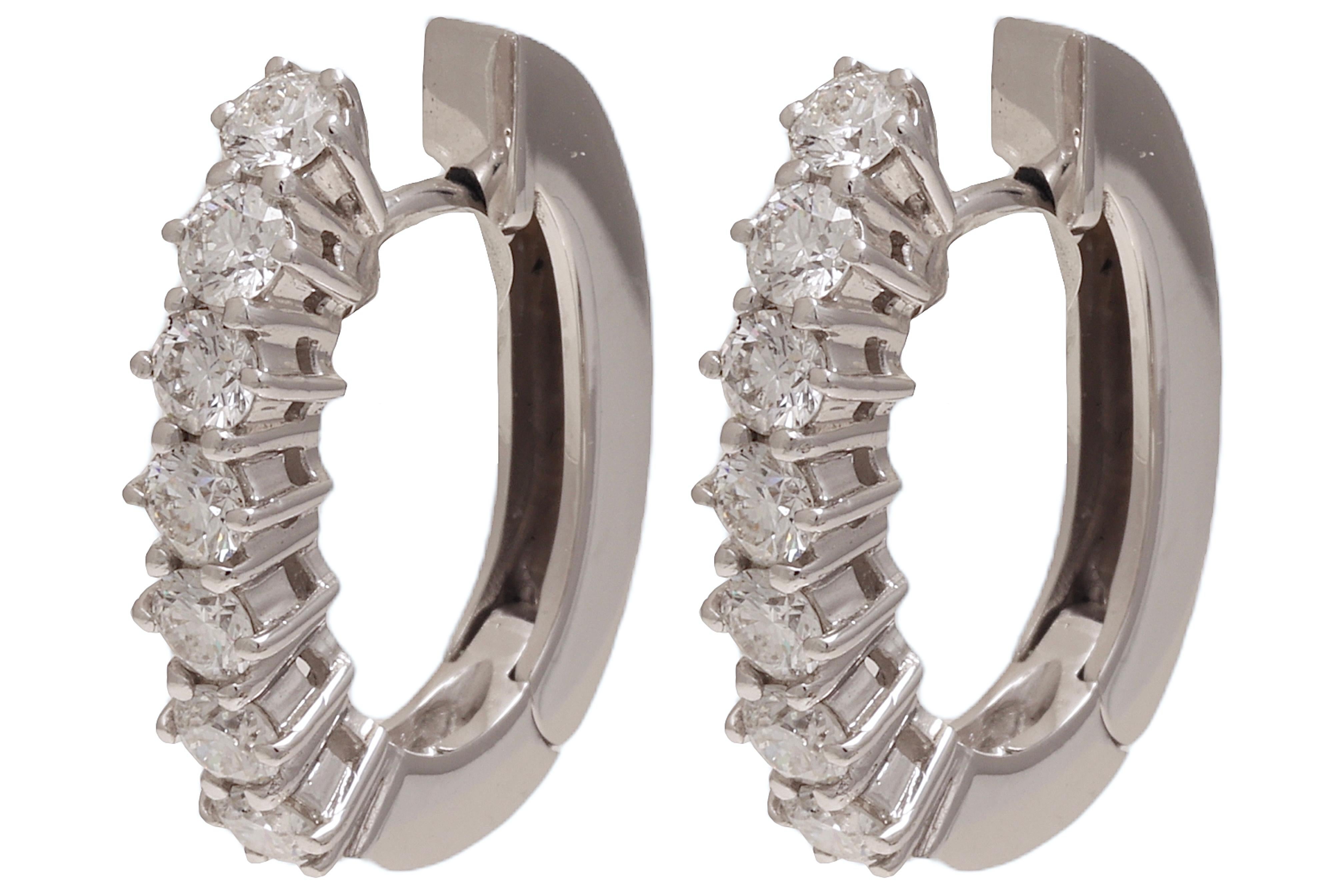 Modern 18 kt. White Gold  Loop Earrings With 1.4ct Brilliant Cut Diamonds For Sale