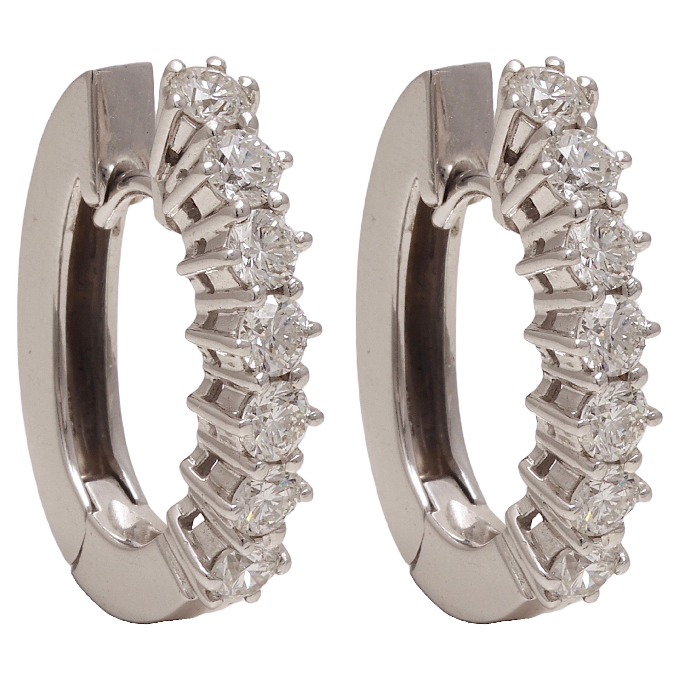 18 kt. White Gold  Loop Earrings With 1.4ct Brilliant Cut Diamonds