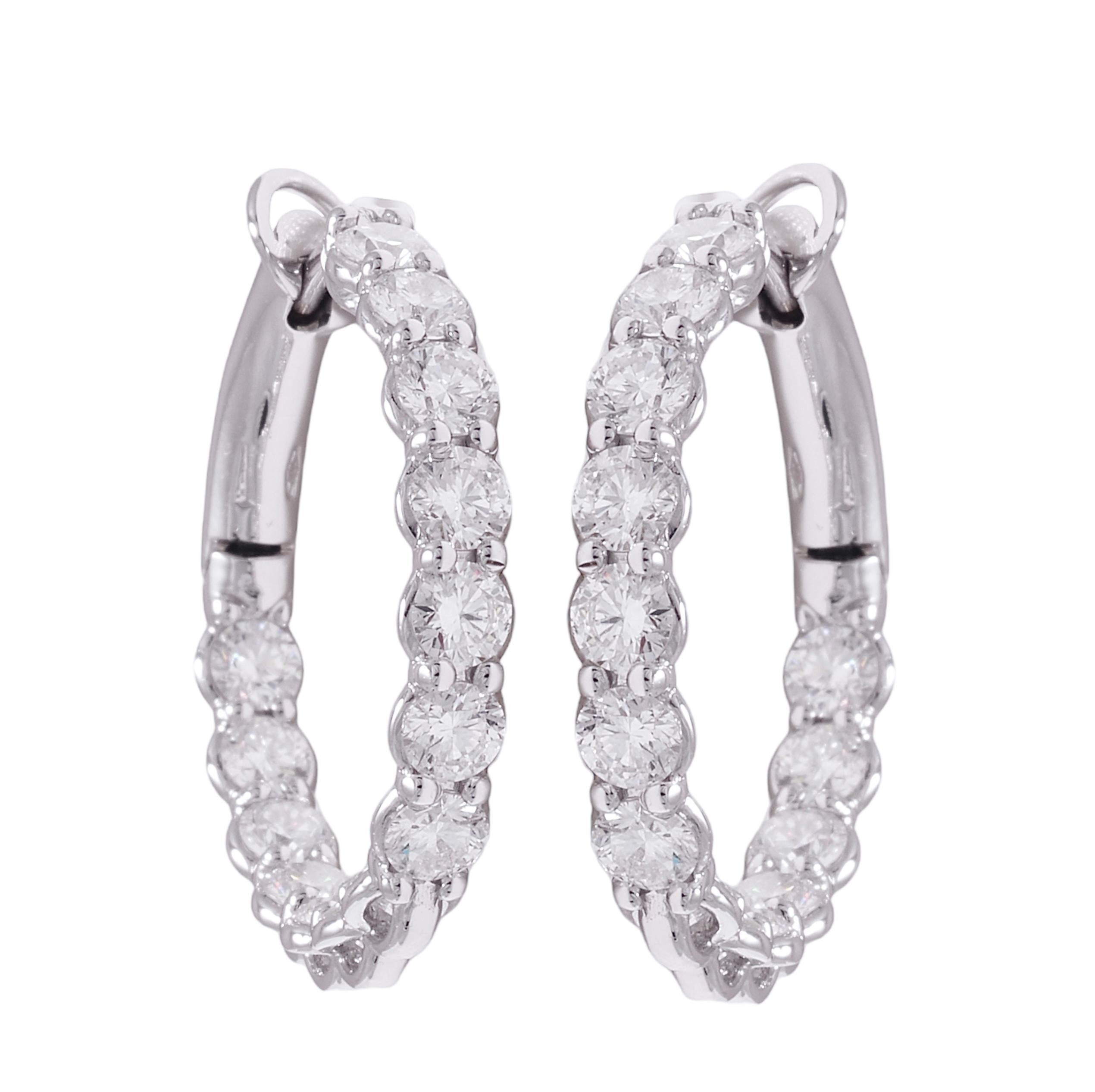 Modern  18 kt. White Gold Loop Earrings With 3.14 ct. Diamonds  For Sale