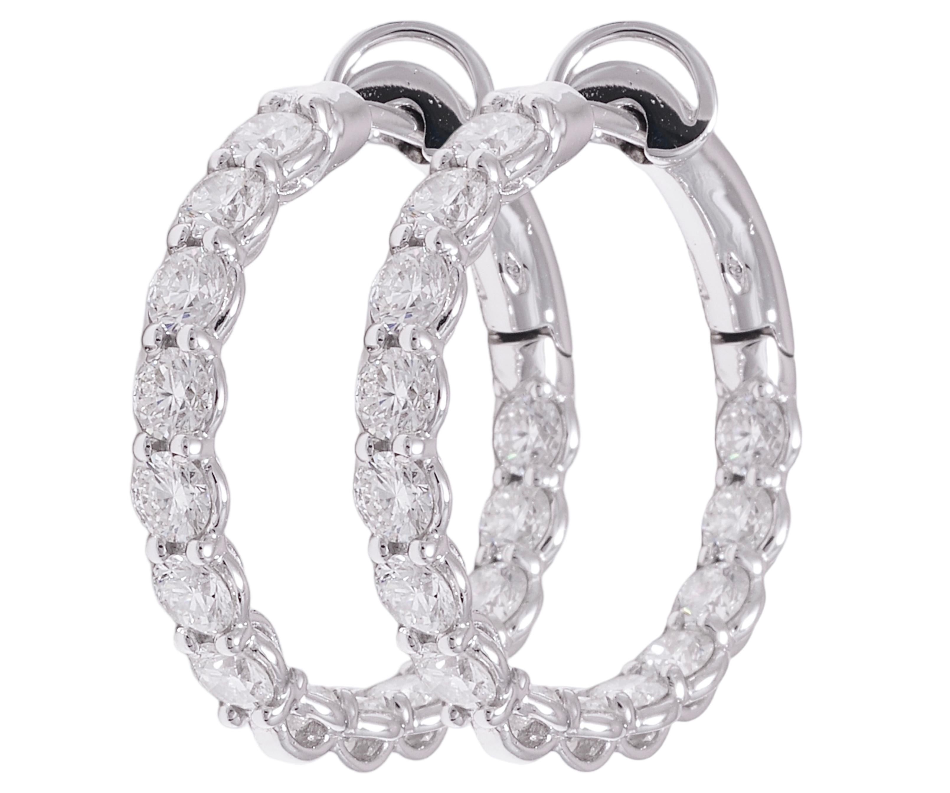 Brilliant Cut  18 kt. White Gold Loop Earrings With 3.14 ct. Diamonds  For Sale