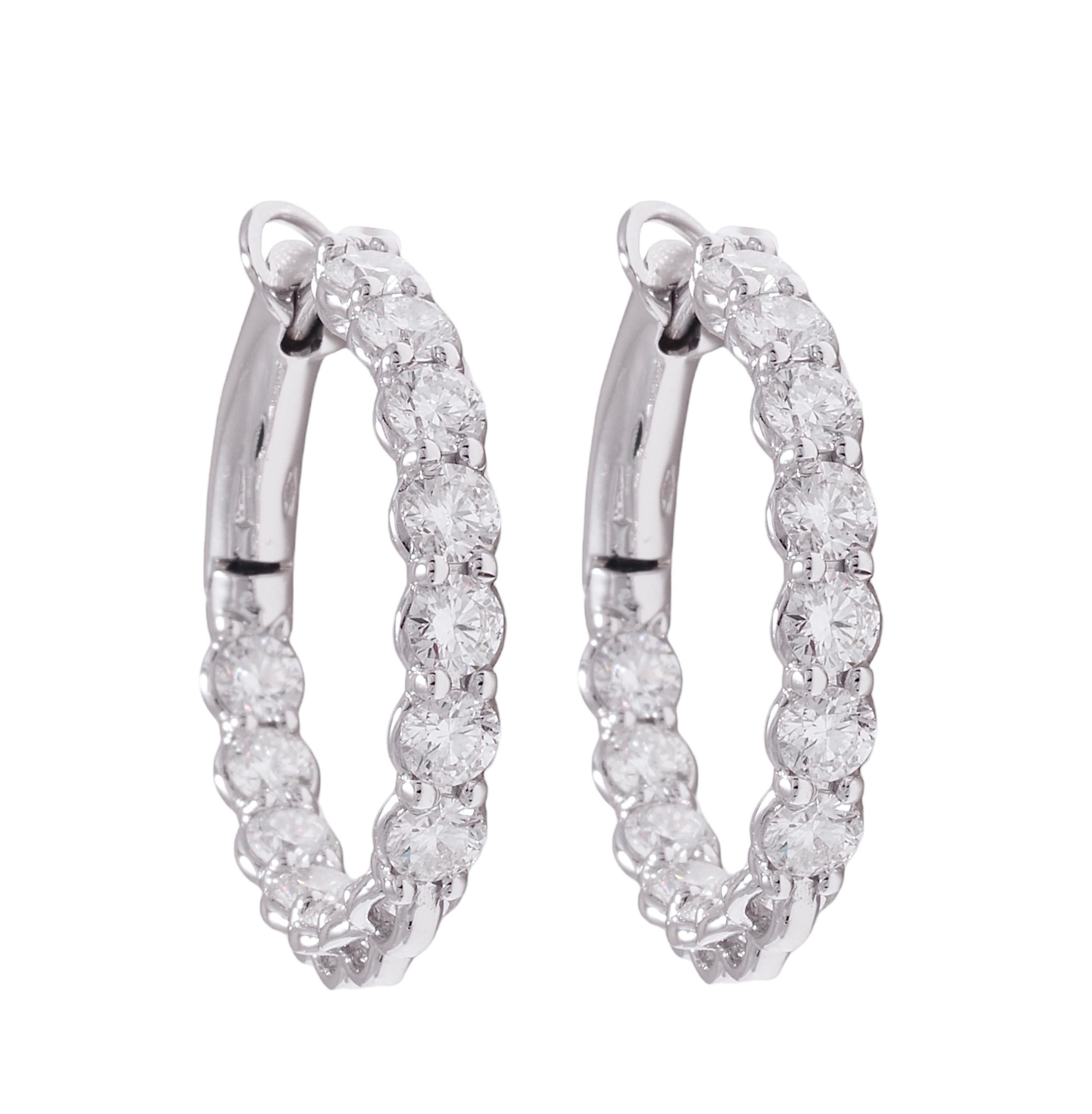 Women's  18 kt. White Gold Loop Earrings With 3.14 ct. Diamonds  For Sale