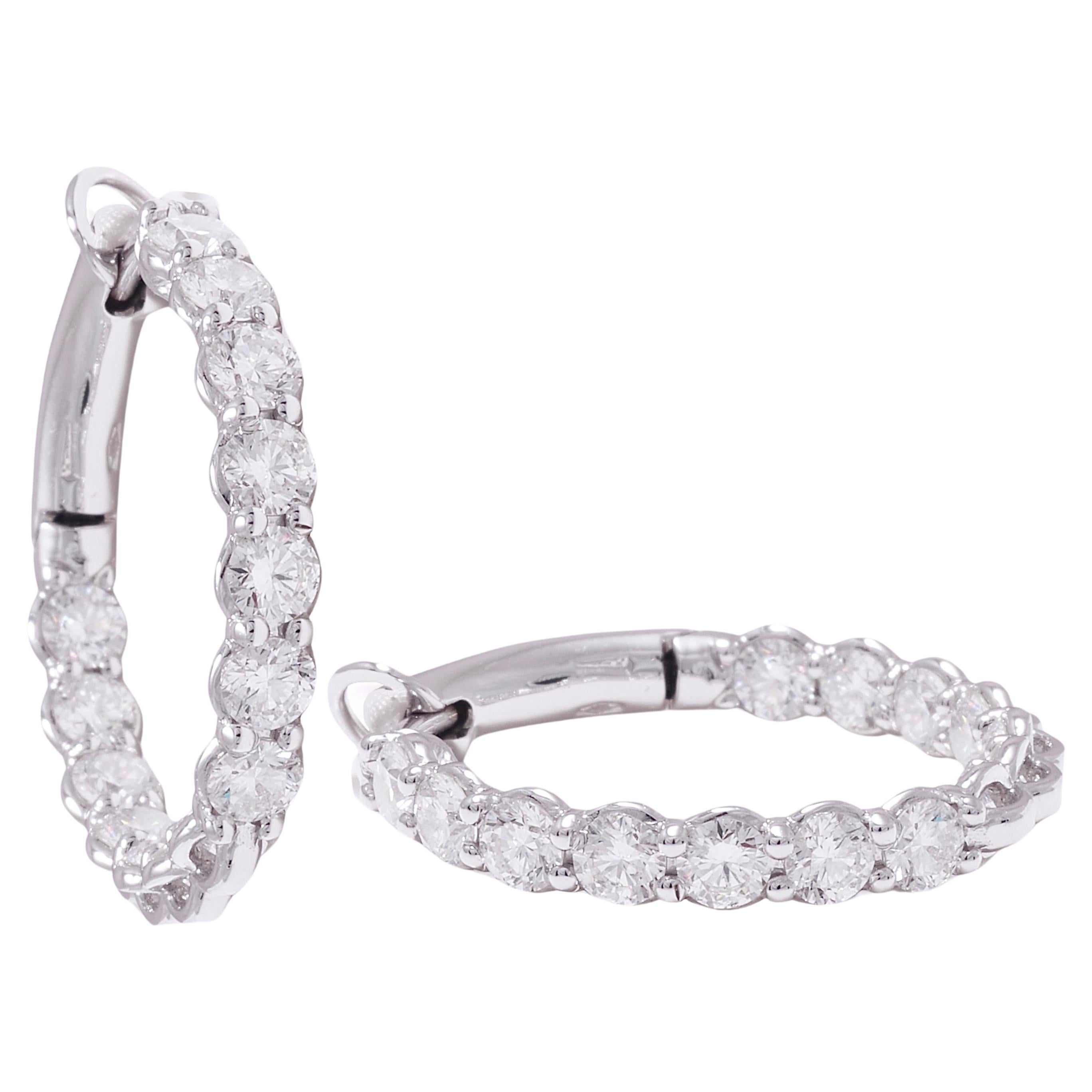  18 kt. White Gold Loop Earrings With 3.14 ct. Diamonds  For Sale