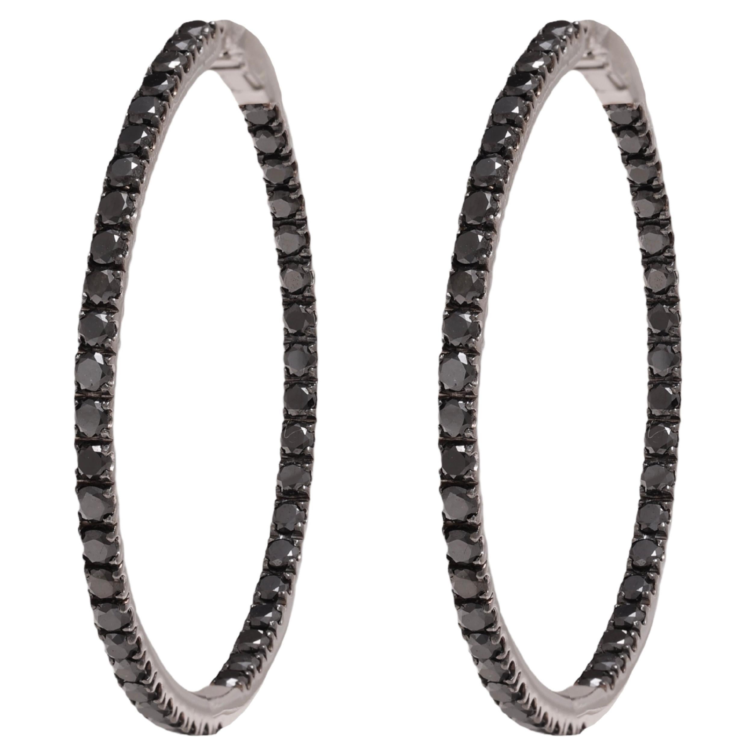 18 kt. White Gold Loop Earrings With 5.28 ct. Black Diamonds