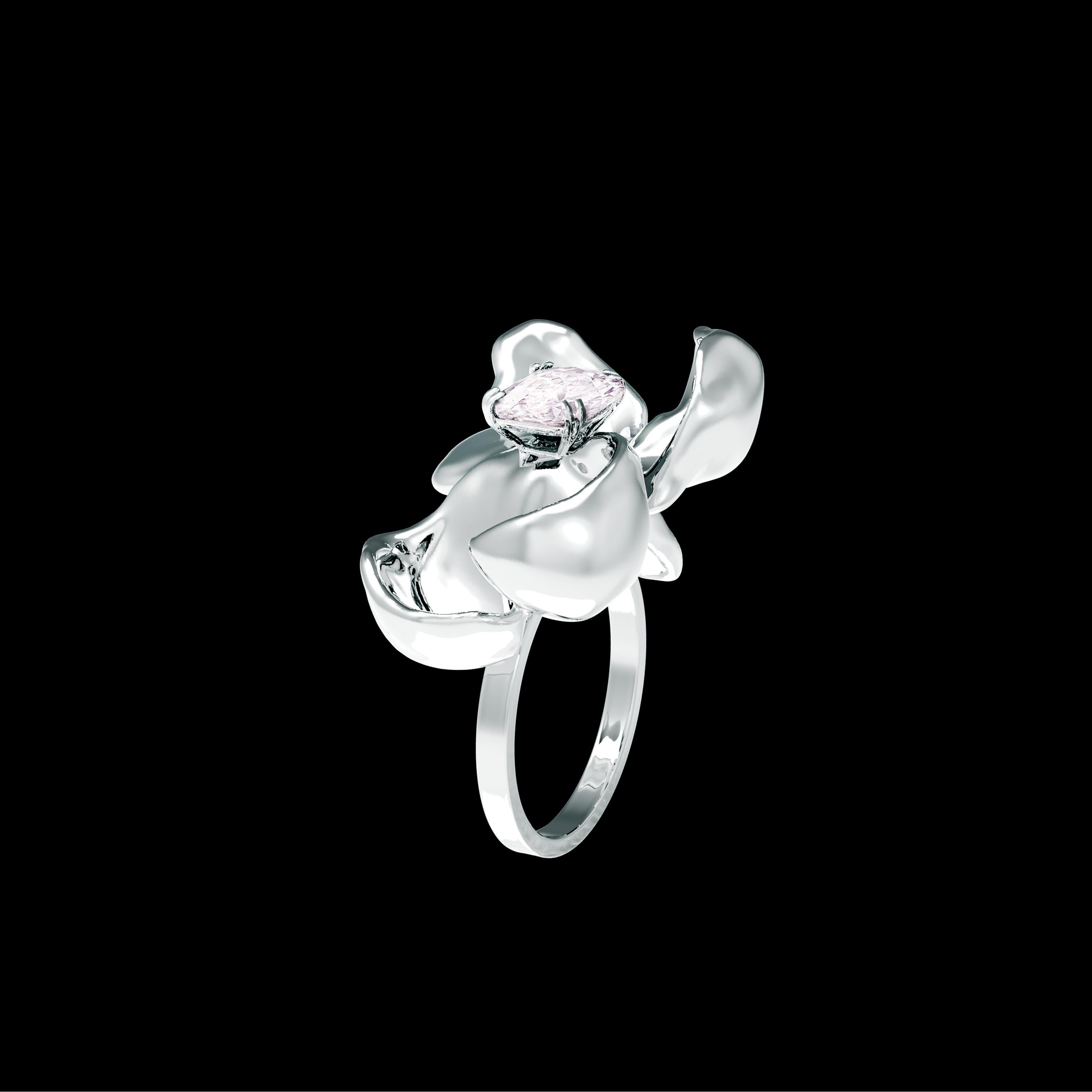 Artist Fancy Light Pink Diamond Eighteen Karat White Gold Magnolia Ring For Sale