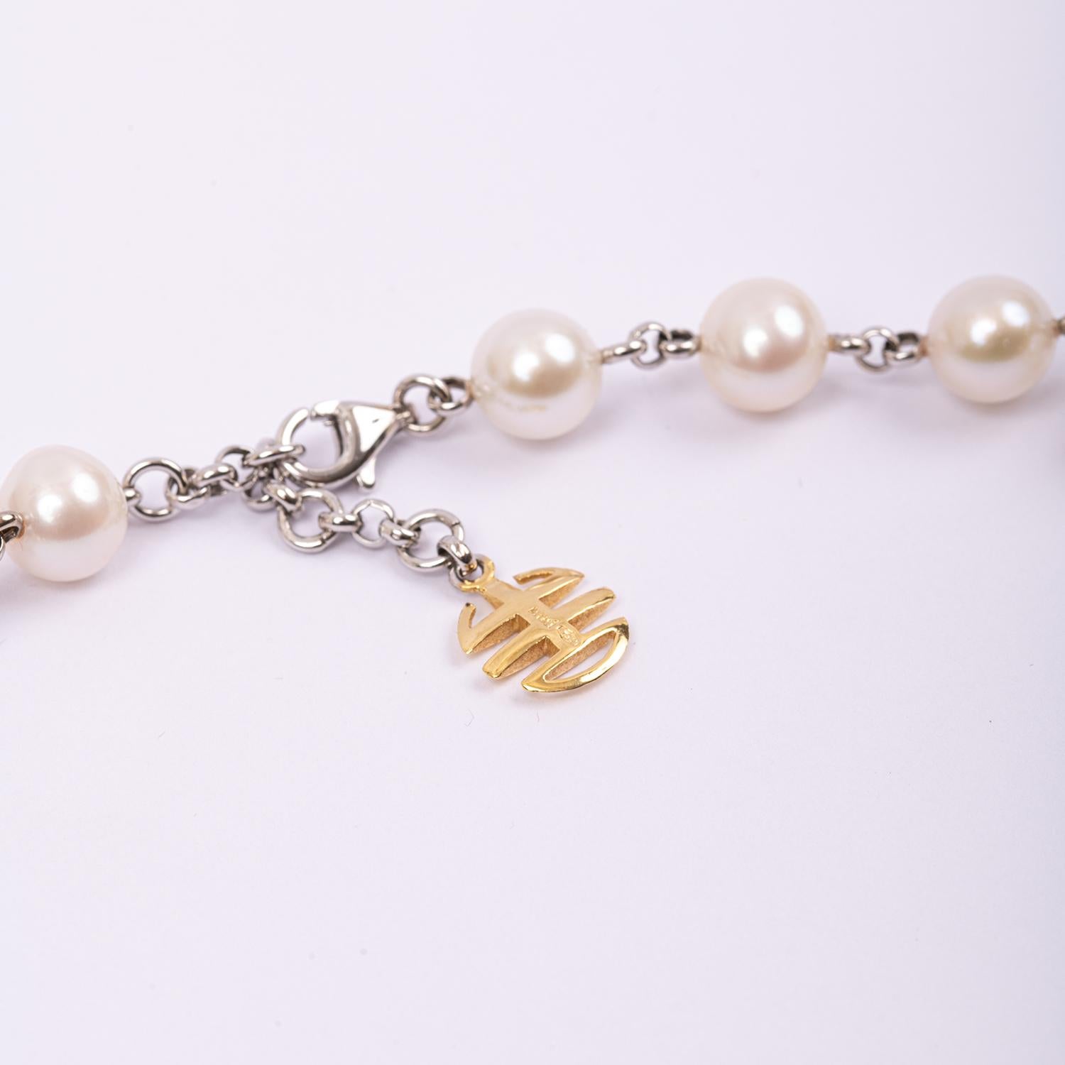 Art Deco 18 Kt White Gold MIMI Chinese Pearl Necklace For Sale