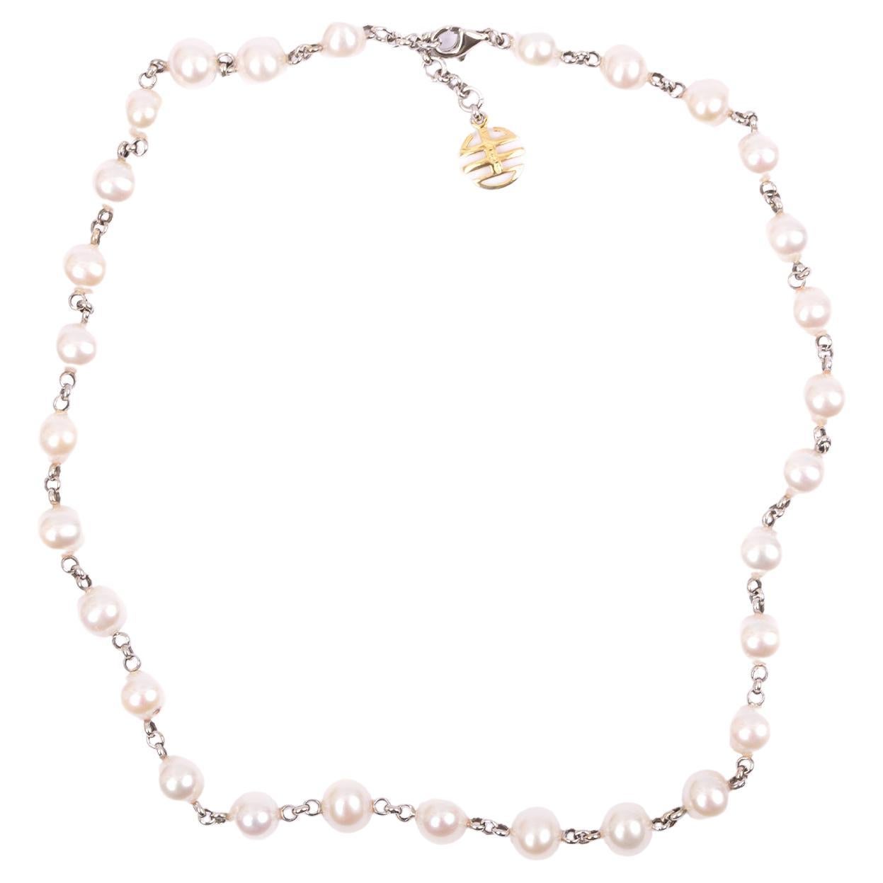 18 Kt White Gold MIMI Chinese Pearl Necklace For Sale