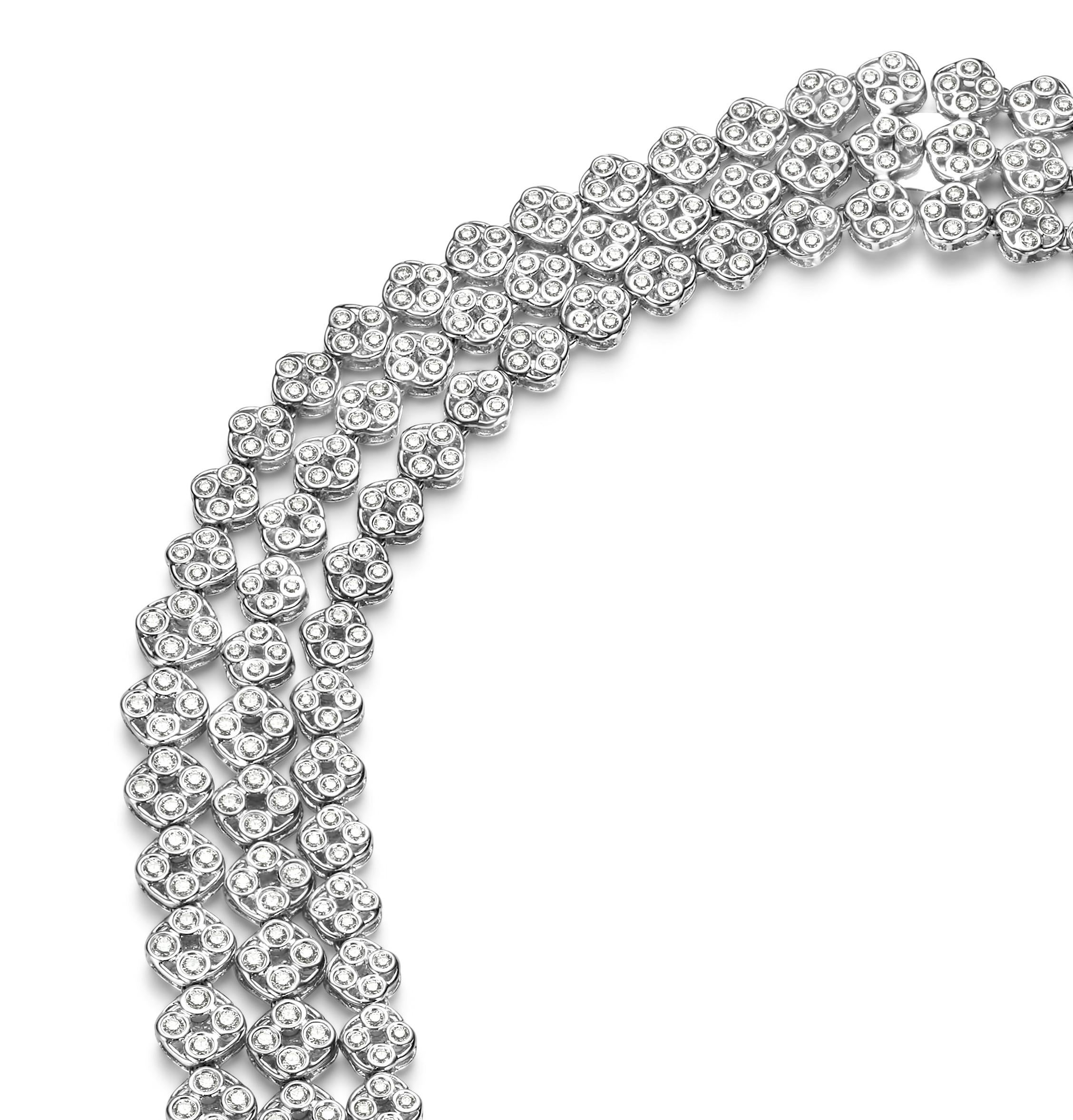 Artisan 18 kt. White Gold Multi Strand Necklace with 23.48 ct. Brilliant cut Diamonds  For Sale