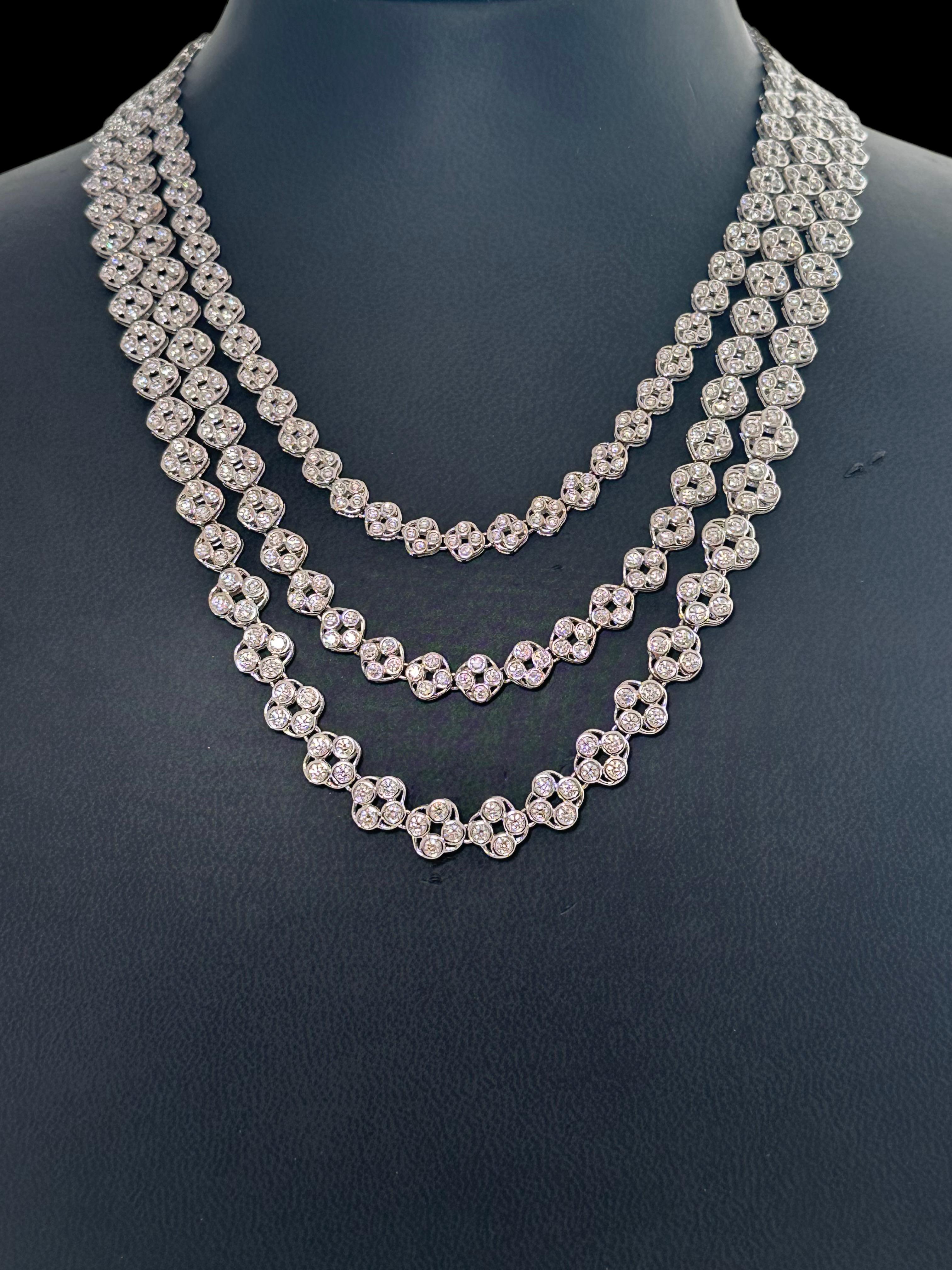 Women's or Men's 18 kt. White Gold Multi Strand Necklace with 23.48 ct. Brilliant cut Diamonds  For Sale