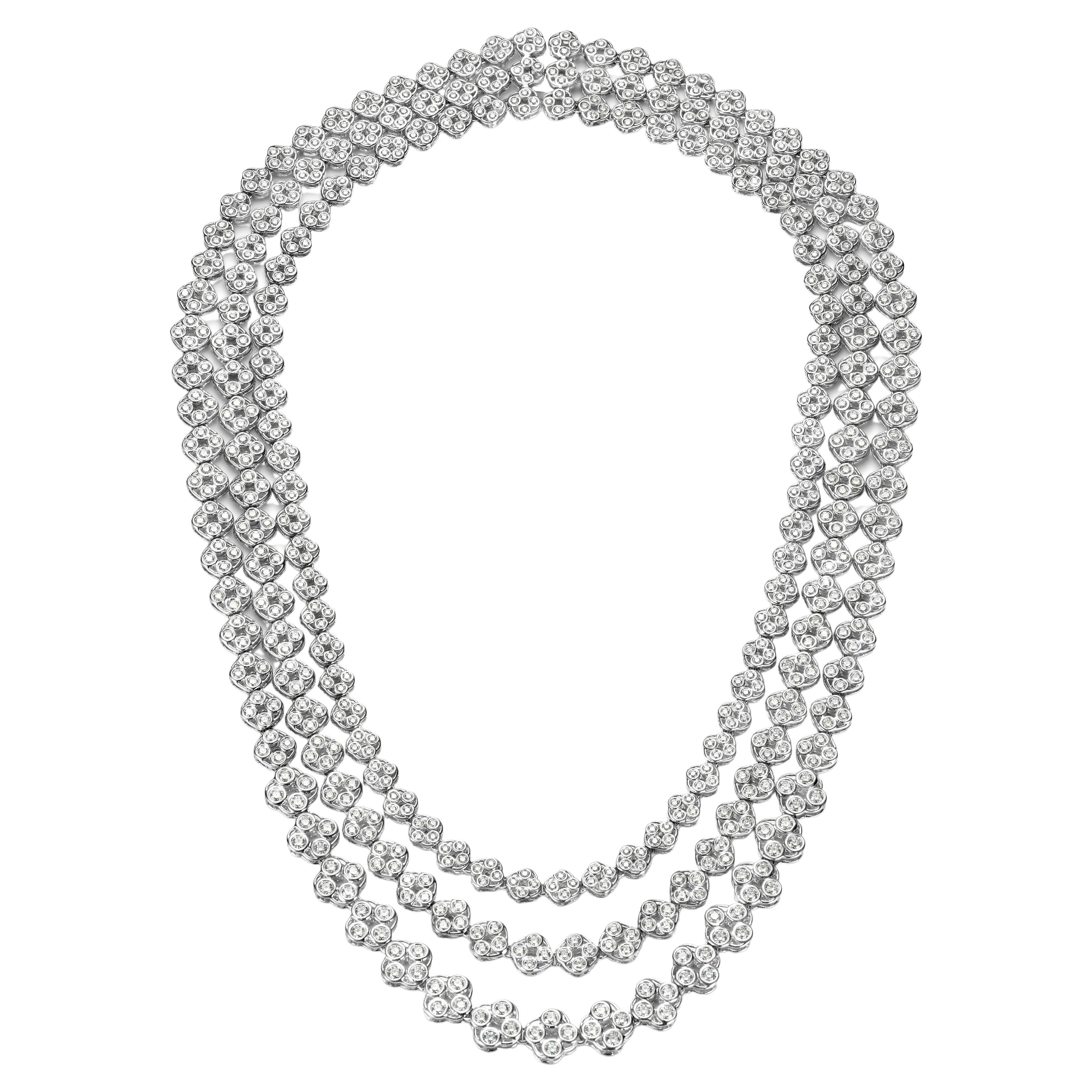 18 kt. White Gold Multi Strand Necklace with 23.48 ct. Brilliant cut Diamonds 