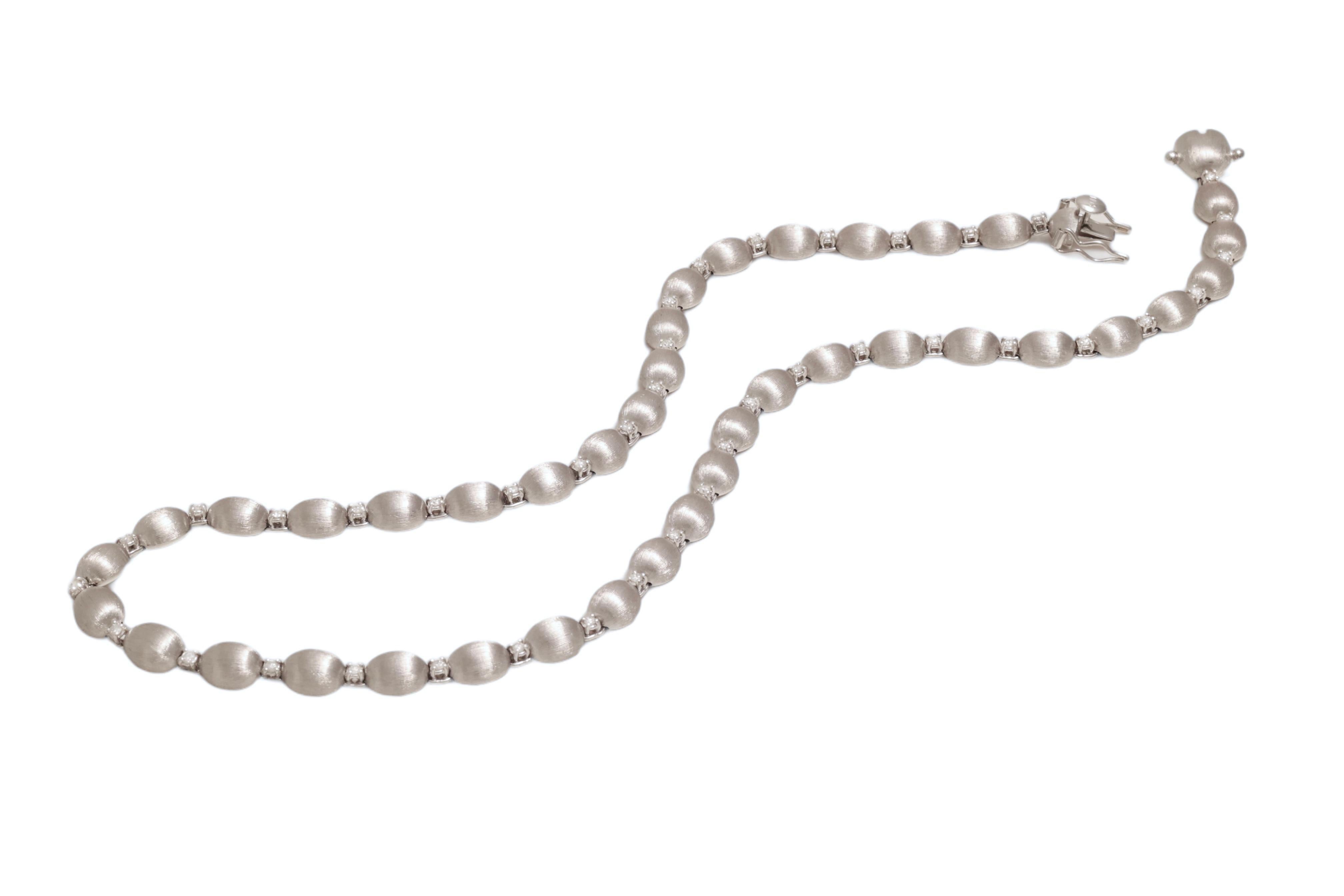 Women's or Men's 18 Kt White Gold Nanis Diamond Necklace with Satiné Finish For Sale