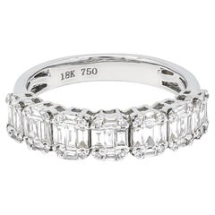 Or blanc 18 KT Or blanc naturel baguette rond  Demi-alliance éternelle en diamant