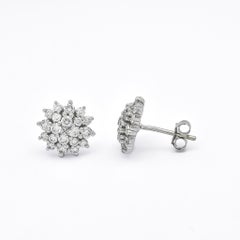 Natural Diamond 18 Karat White Gold  Cluster Stud Earrings E07655