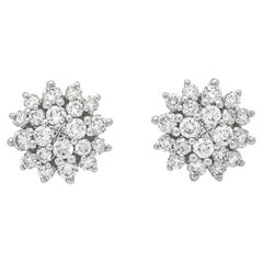 18 KT White Gold Natural Diamond Cluster Stud Earrings E07655