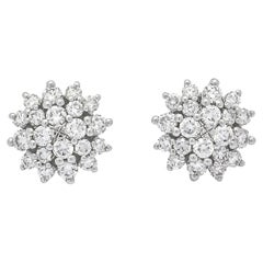 18 Karat White Gold Natural Diamond Cluster Stud Earrings E07655