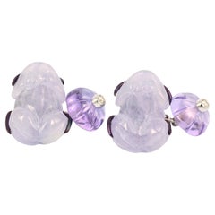 18 KT White Gold Natural Diamonds Amethyst Lavender Jade Titanium Cufflinks