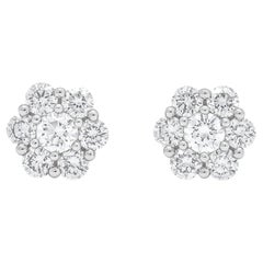 18 KT White Gold Natural Diamonds Classic Floral Stud Earrings E055342