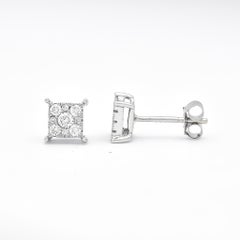 Natural Diamonds 0.22 carats 18 KT White Gold Square Cluster Stud Earrings