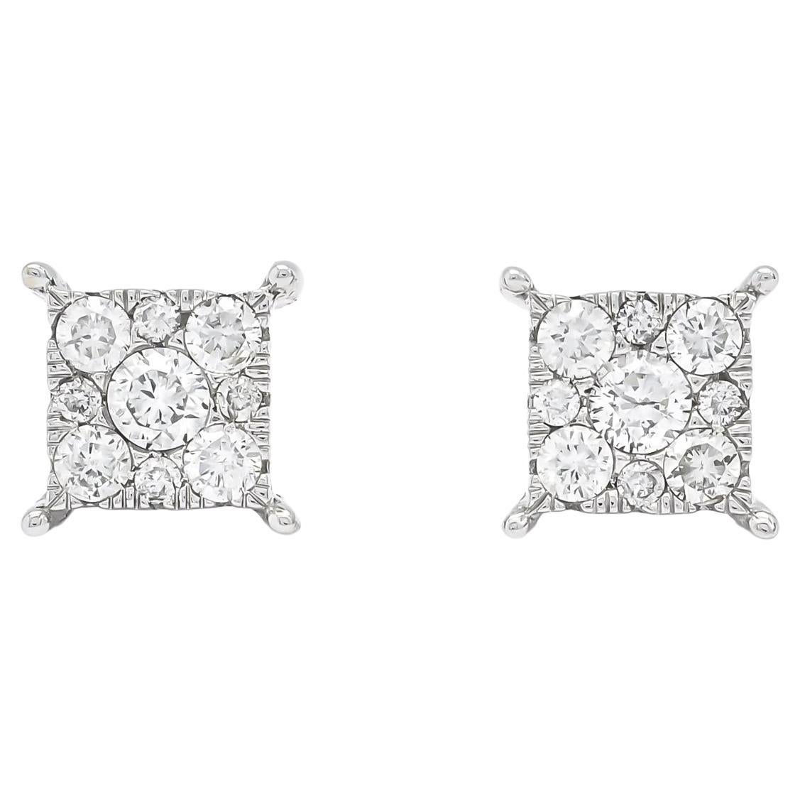 18 KT White Gold Natural Diamonds Square Cluster Stud Earrings E02052