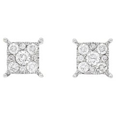 Clous d'oreilles en or blanc 18 KT avec diamants naturels en forme de grappe carrée E02052