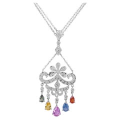 18 kt. White Gold Necklace w/ Pendant featuring 3.40 ct Sapphire 
Diamonds