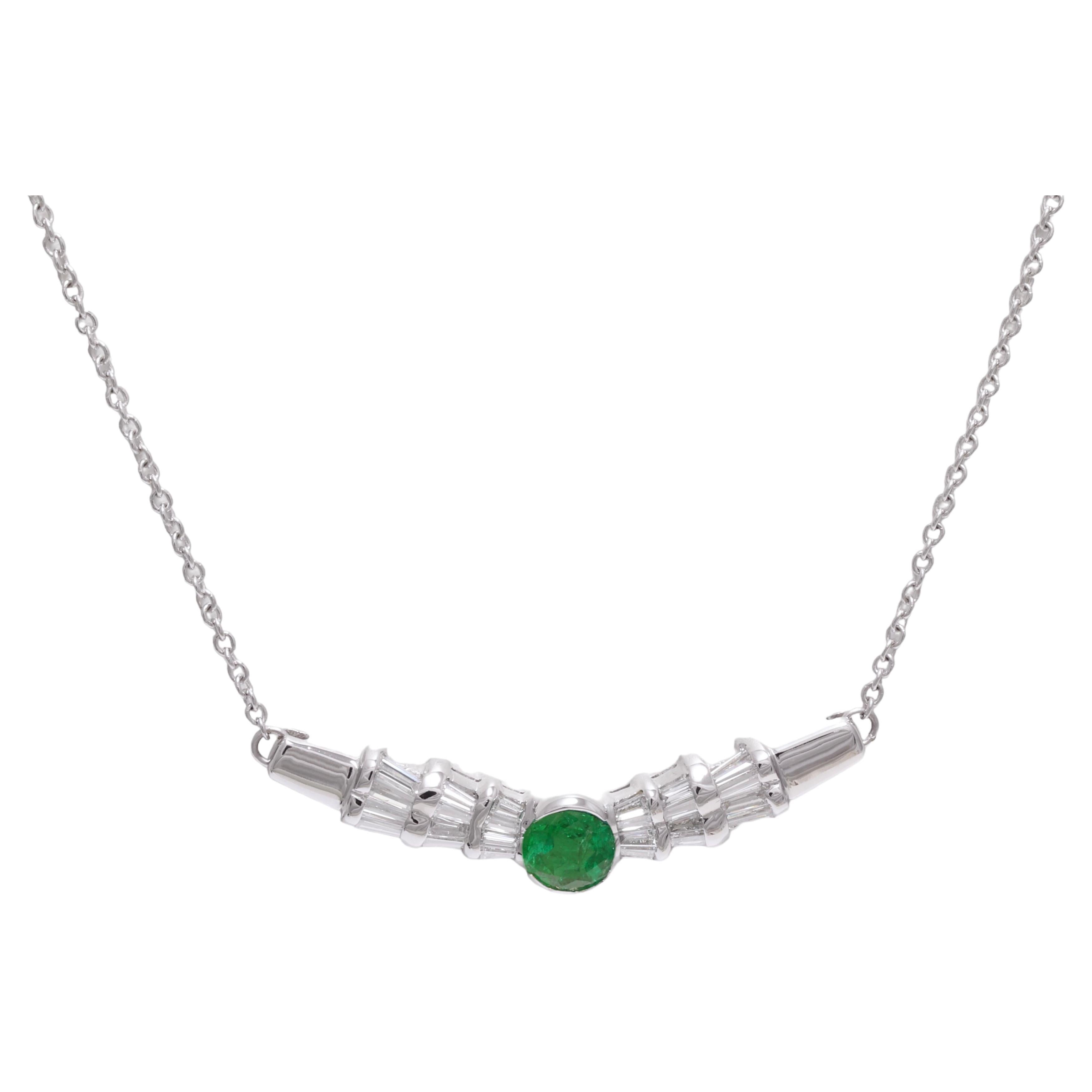 18 kt. White Gold Necklace with 1 ct. Emerald and 1.68 Ct. Diamonds