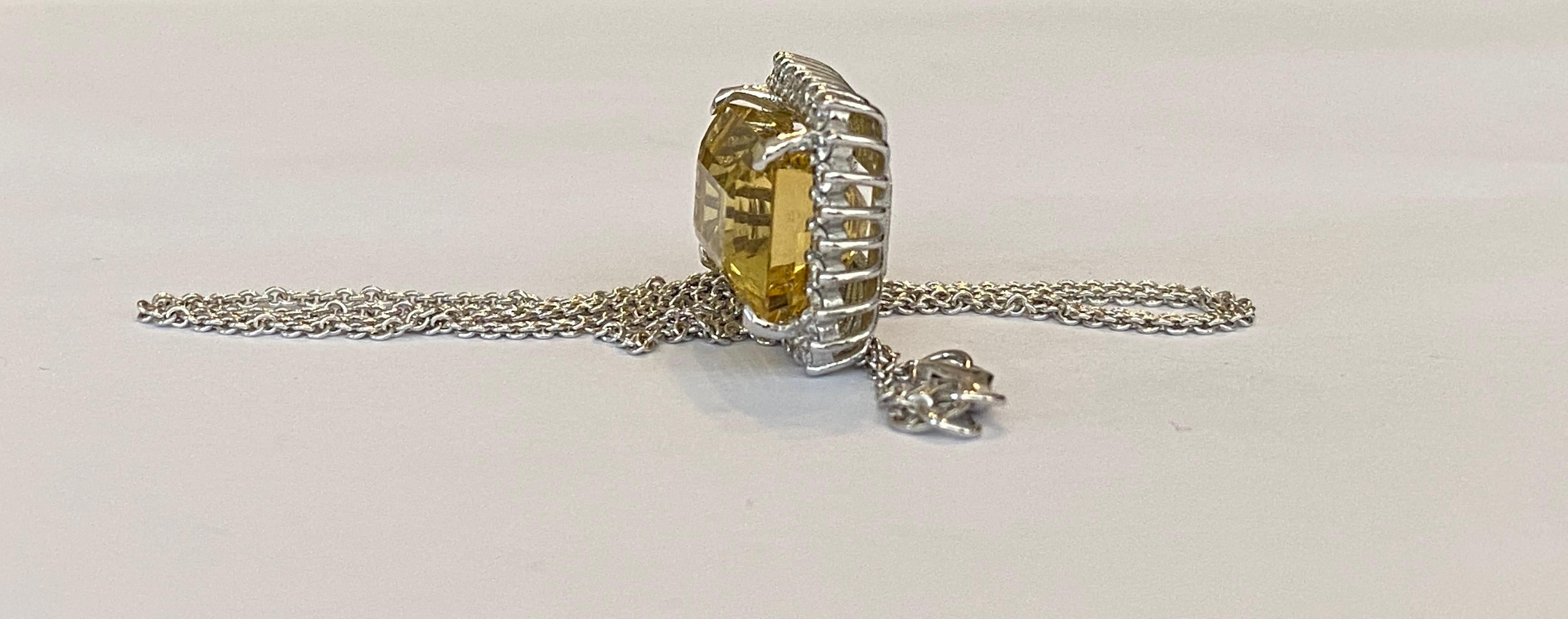 18 Karat White Gold Necklace with a Diamond Pendant Decorated with Citrine 4