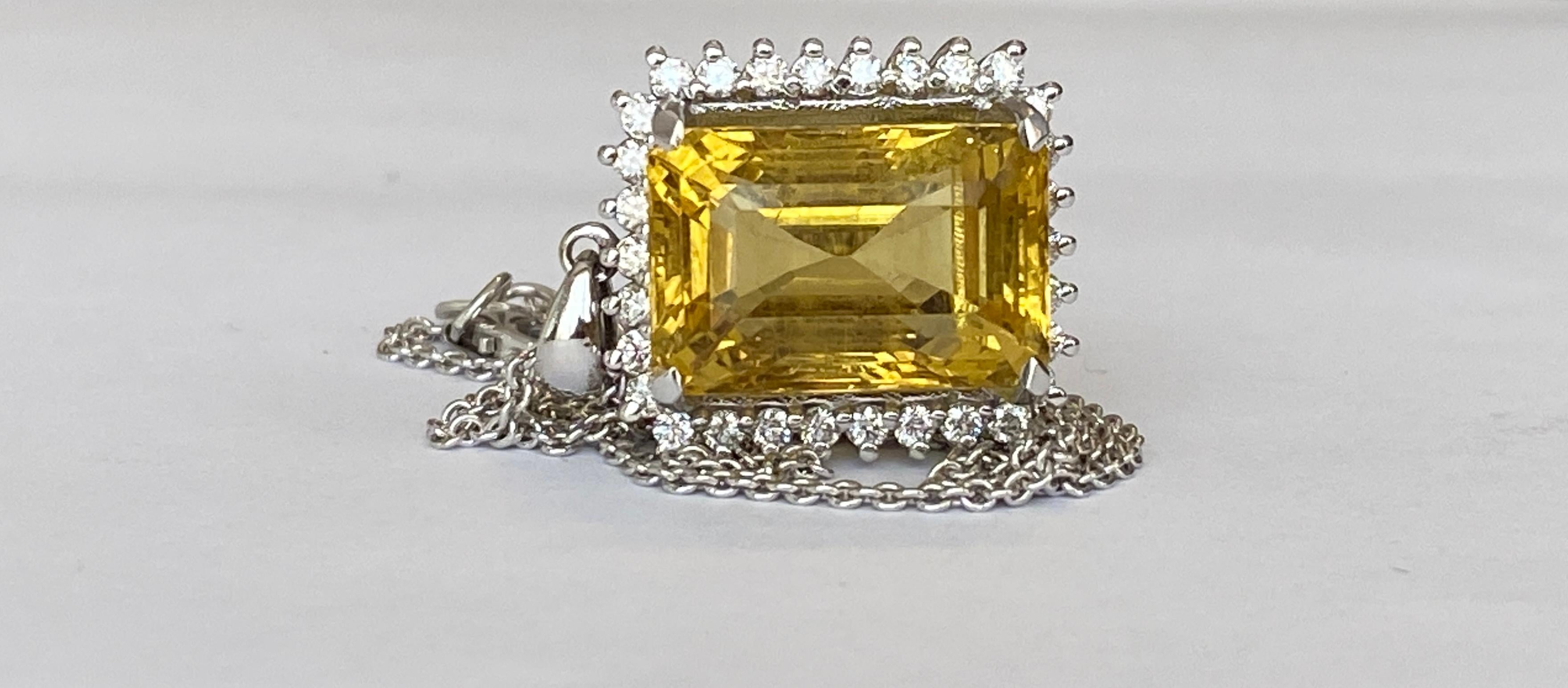 18 Karat White Gold Necklace with a Diamond Pendant Decorated with Citrine 1