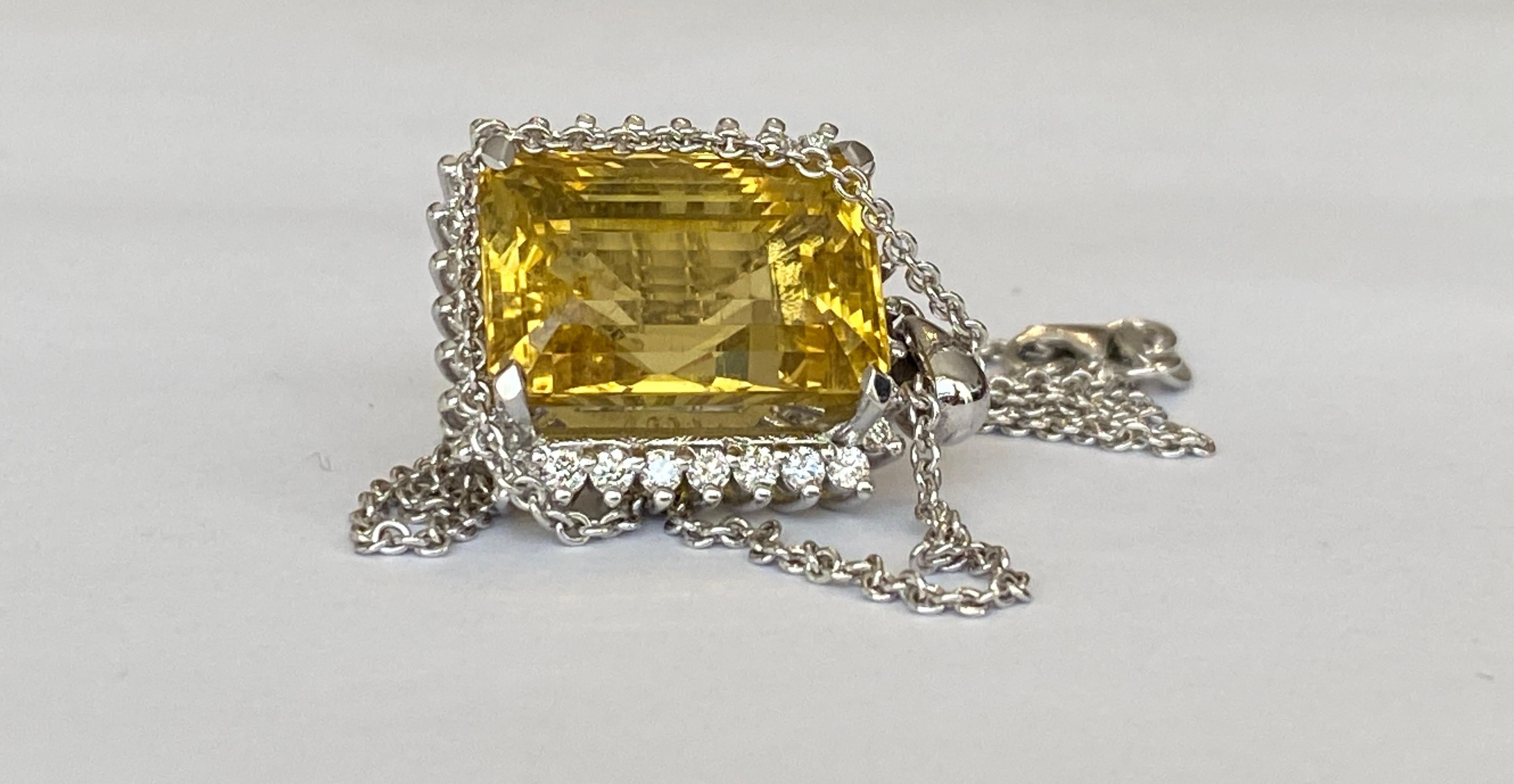18 Karat White Gold Necklace with a Diamond Pendant Decorated with Citrine 2
