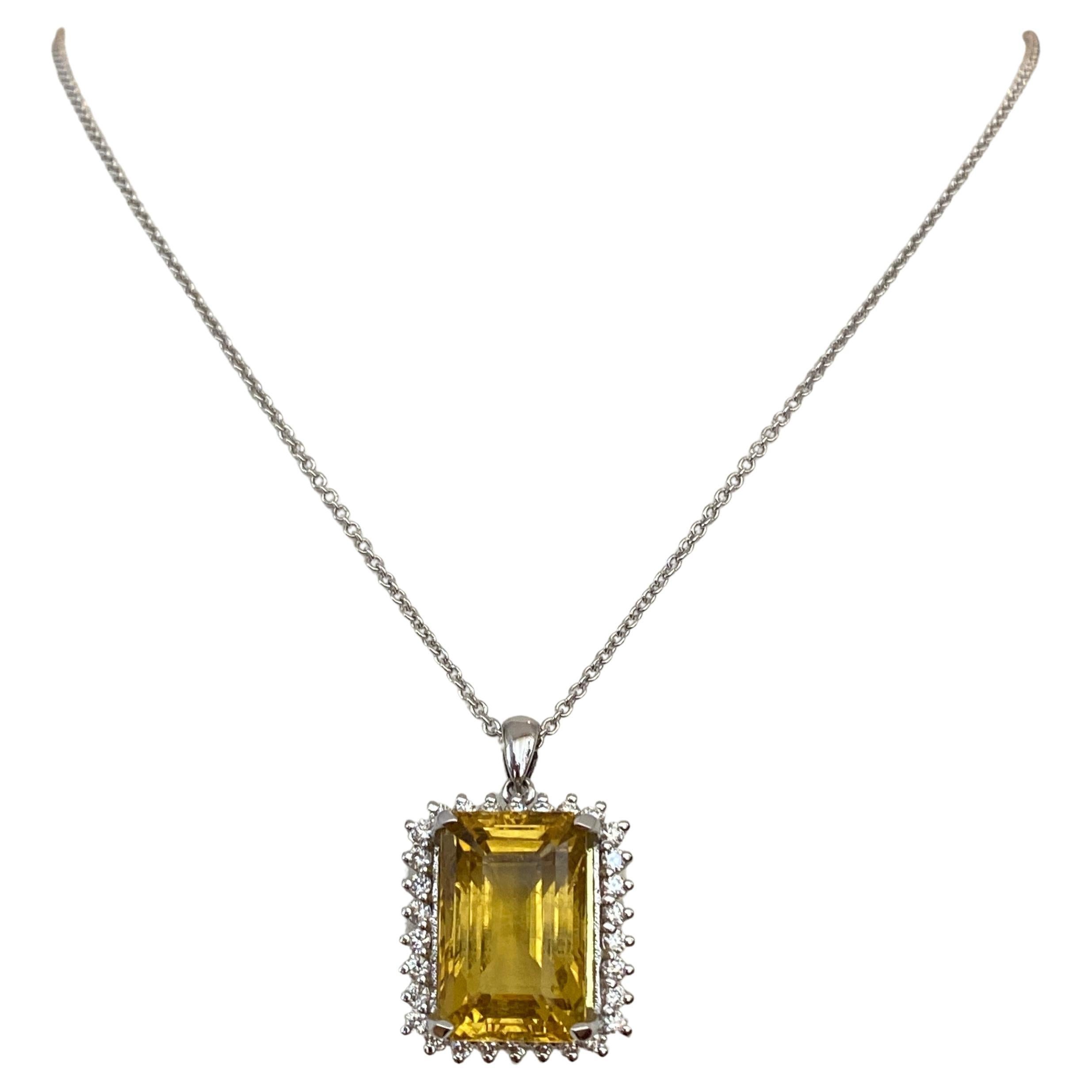 18 Karat White Gold Necklace with a Diamond Pendant Decorated with Citrine