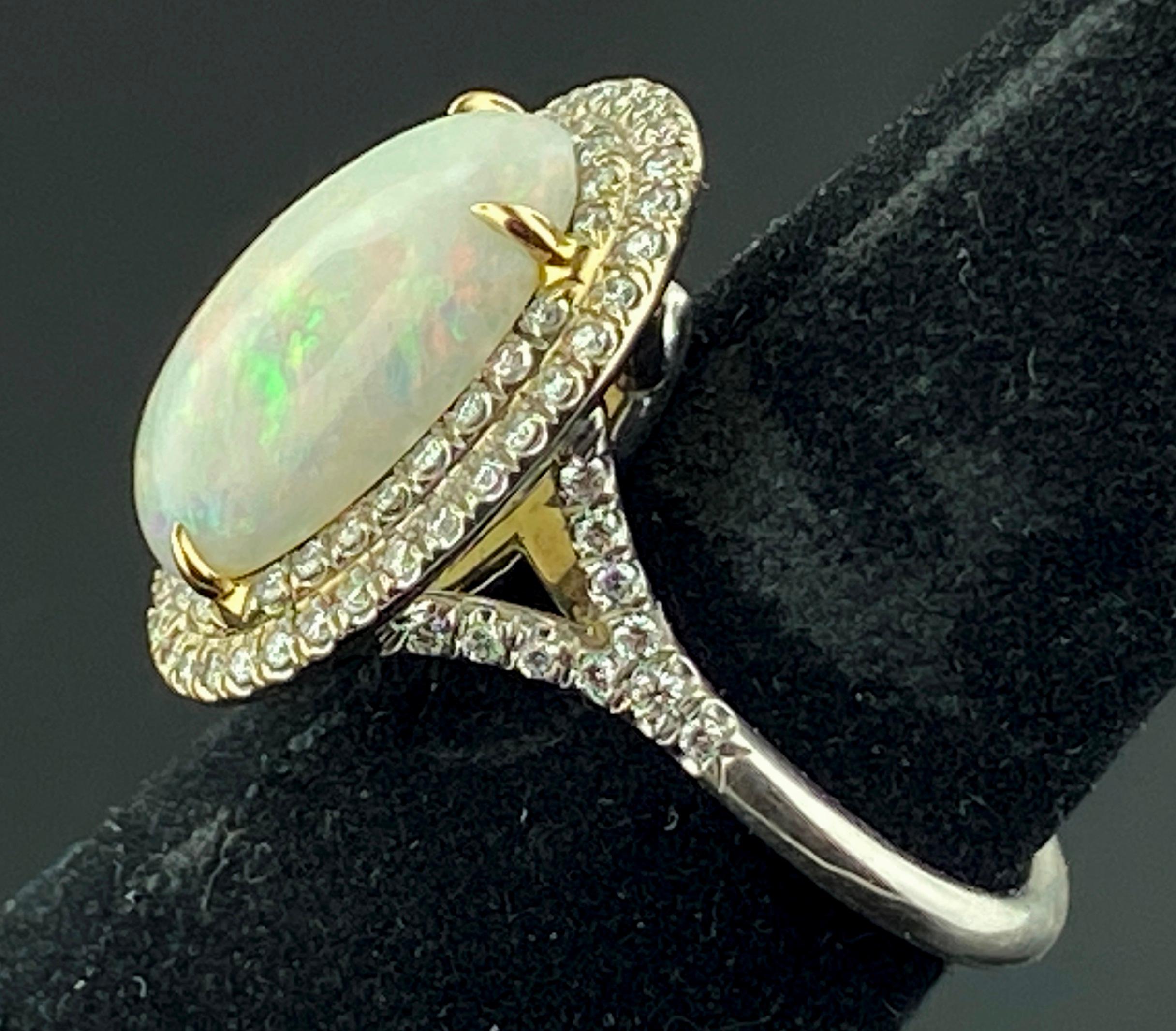 Oval Cut 18 Karat White Gold Opal and Diamond Ring