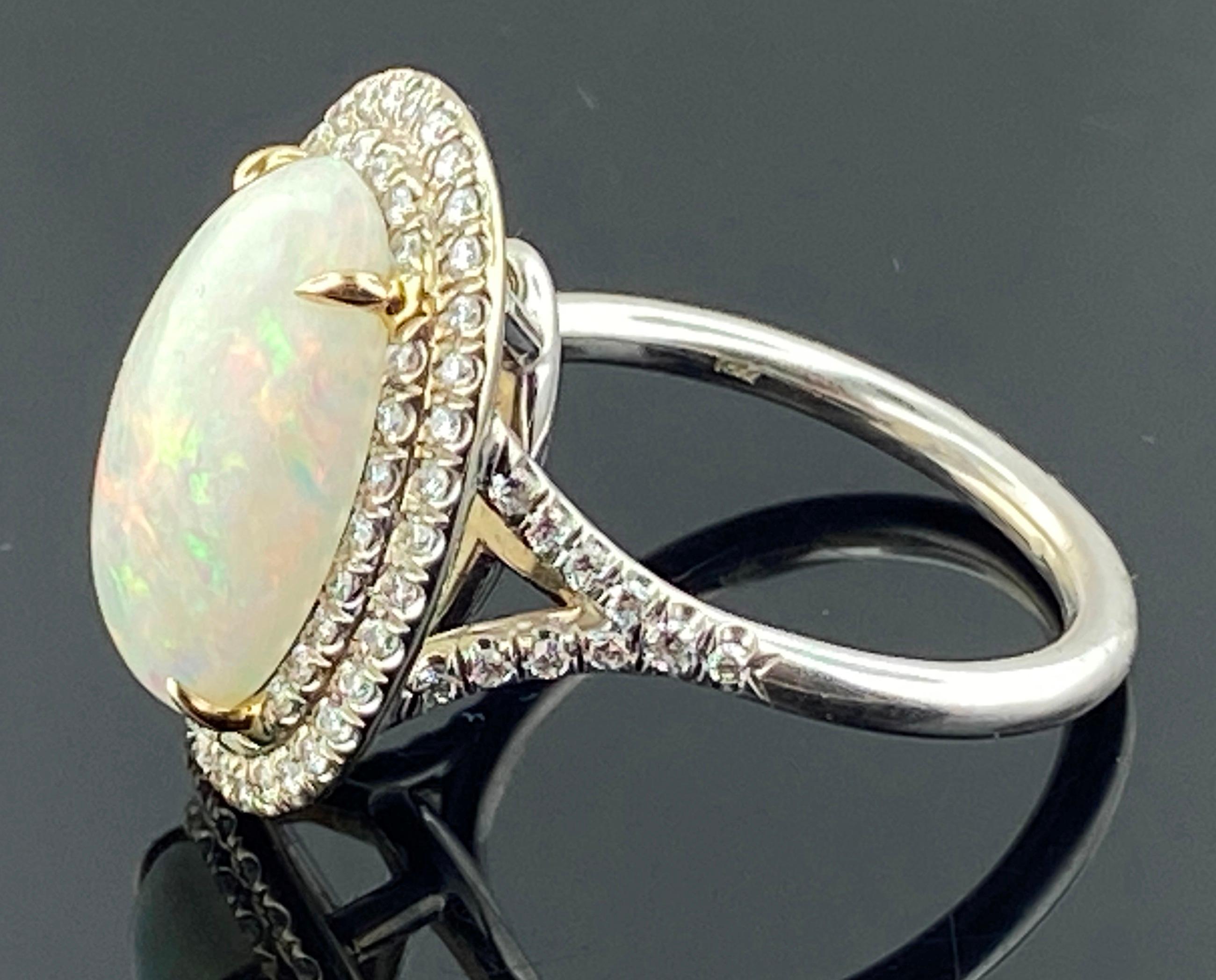 18 Karat White Gold Opal and Diamond Ring In Excellent Condition In Palm Desert, CA