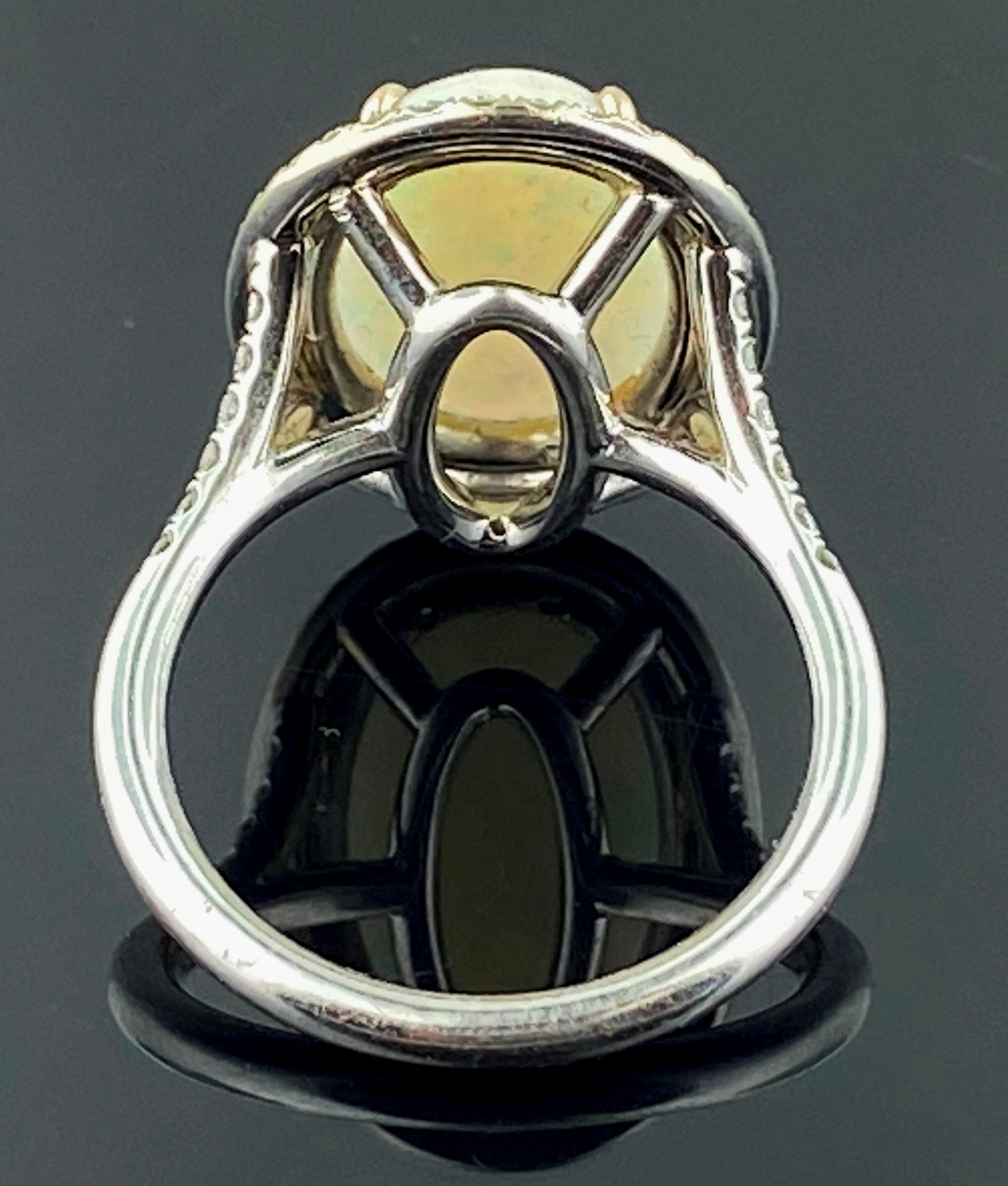 Women's or Men's 18 Karat White Gold Opal and Diamond Ring