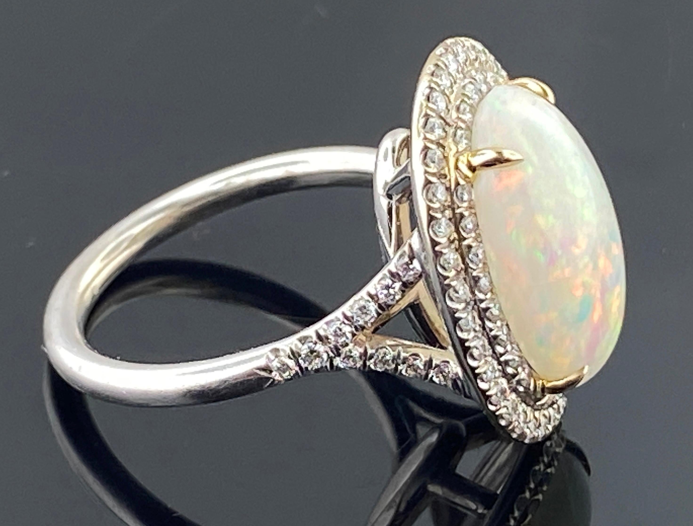 18 Karat White Gold Opal and Diamond Ring 1
