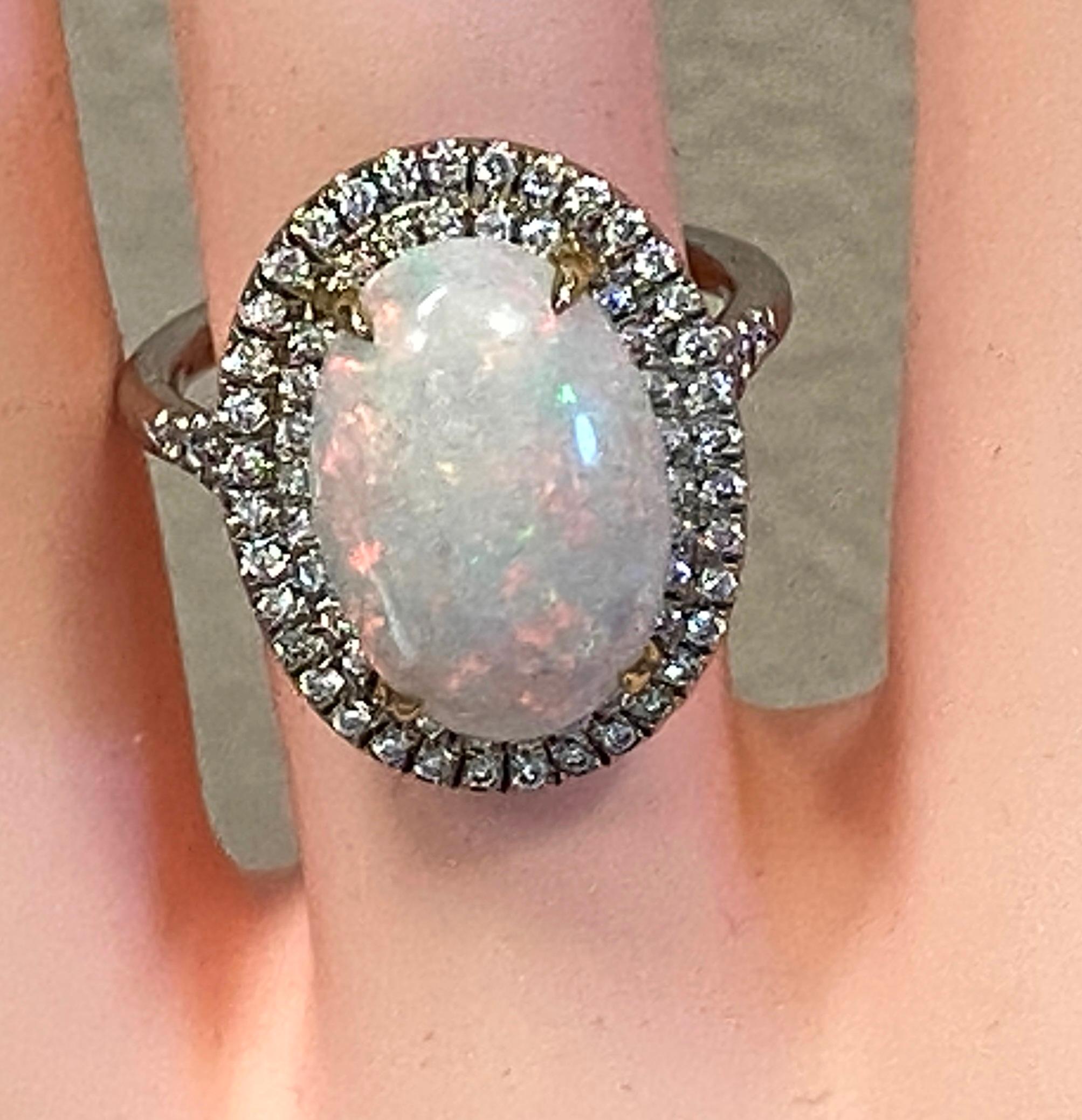 18 Karat White Gold Opal and Diamond Ring 2