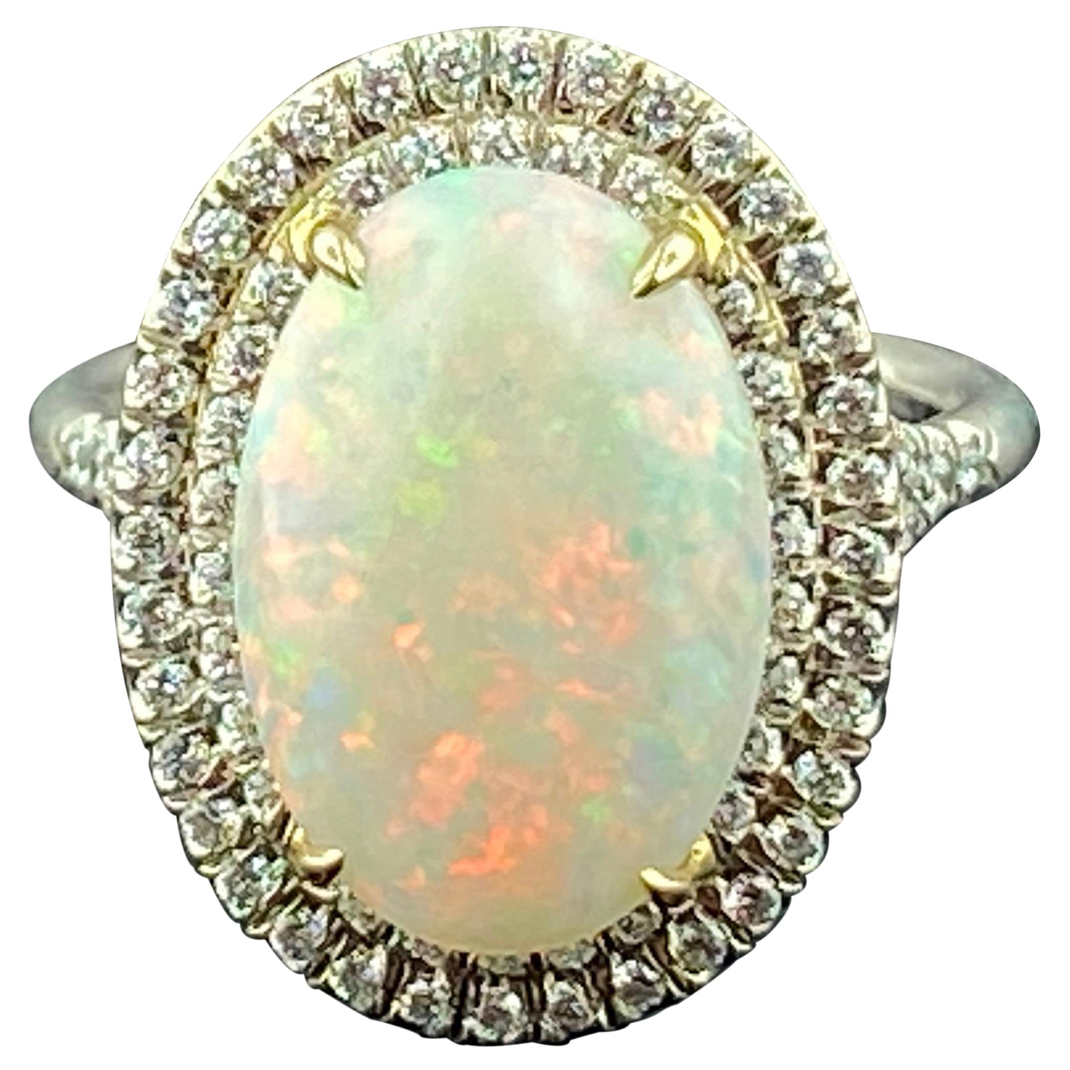 18 Karat White Gold Opal and Diamond Ring