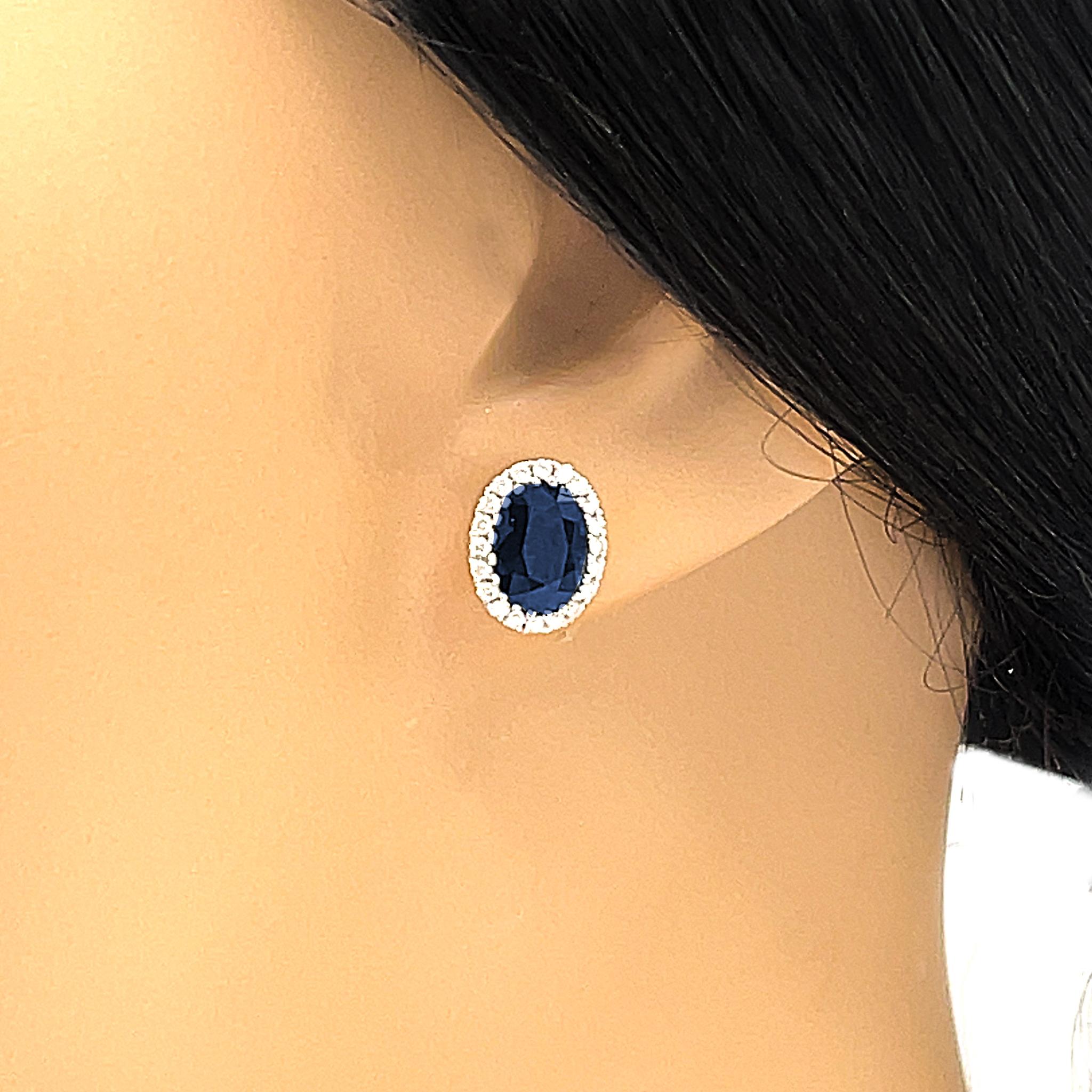 Ohrstecker aus 18 Karat Weißgold mit ovalem Saphir und Diamant Damen