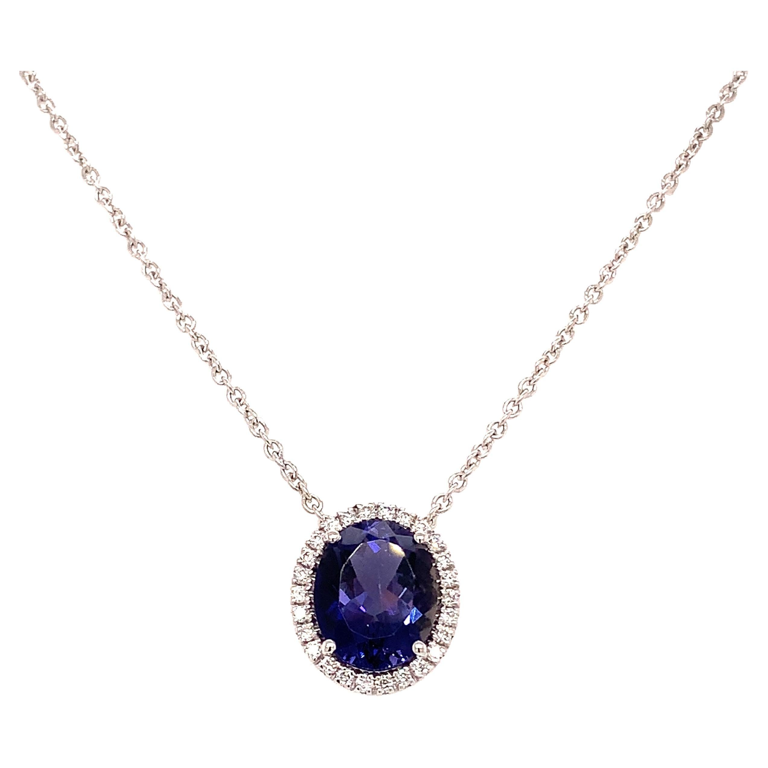 18 Kt White Gold Oval Shape Necklace in Iolite and White Diamond by Garavelli   For Sale
