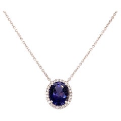 18 Kt White Gold Oval Shape Necklace in Iolite and White Diamond by Garavelli  