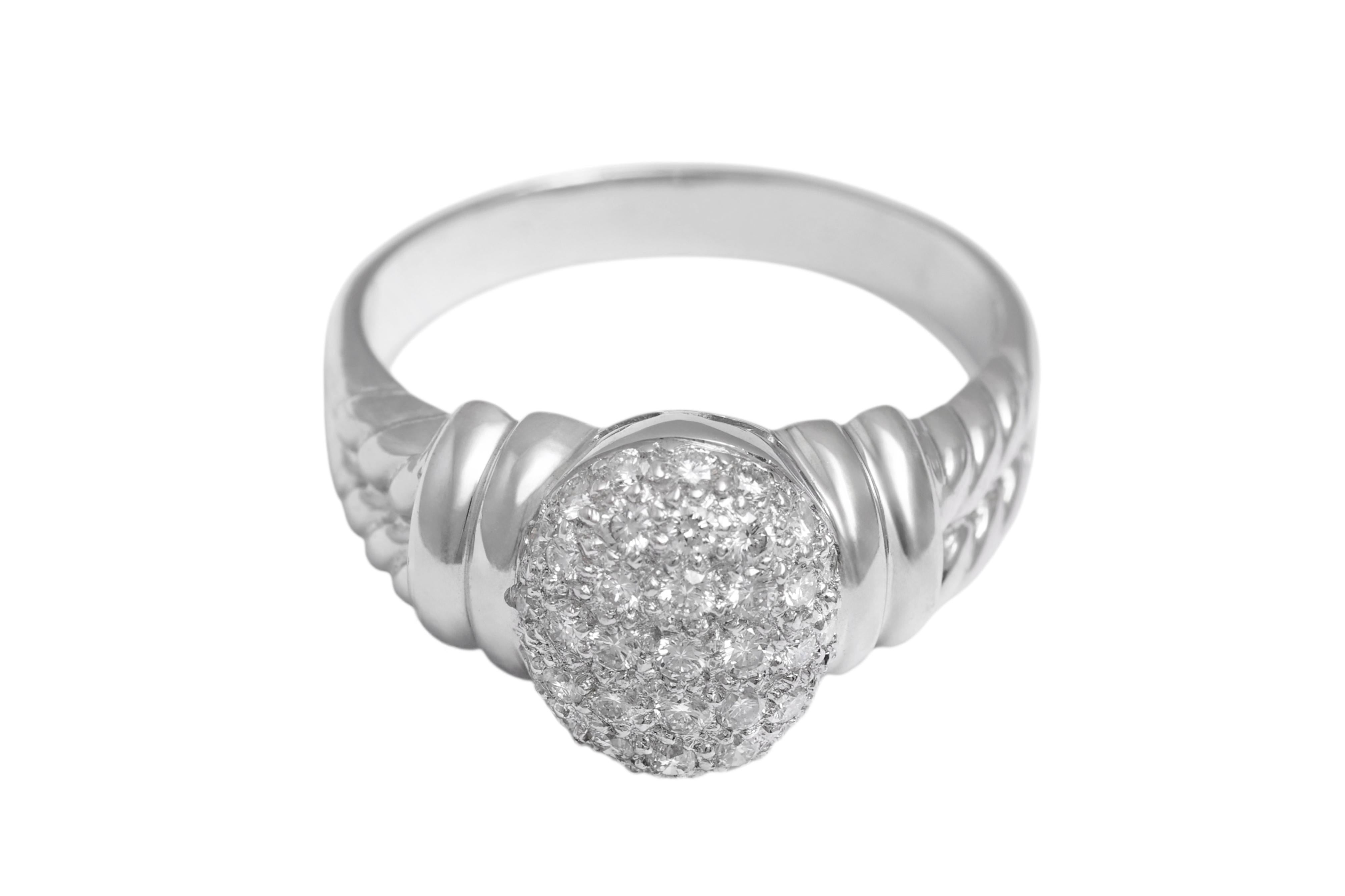 Modern 18 Kt White Gold Pavé Diamonds Set Ring For Sale