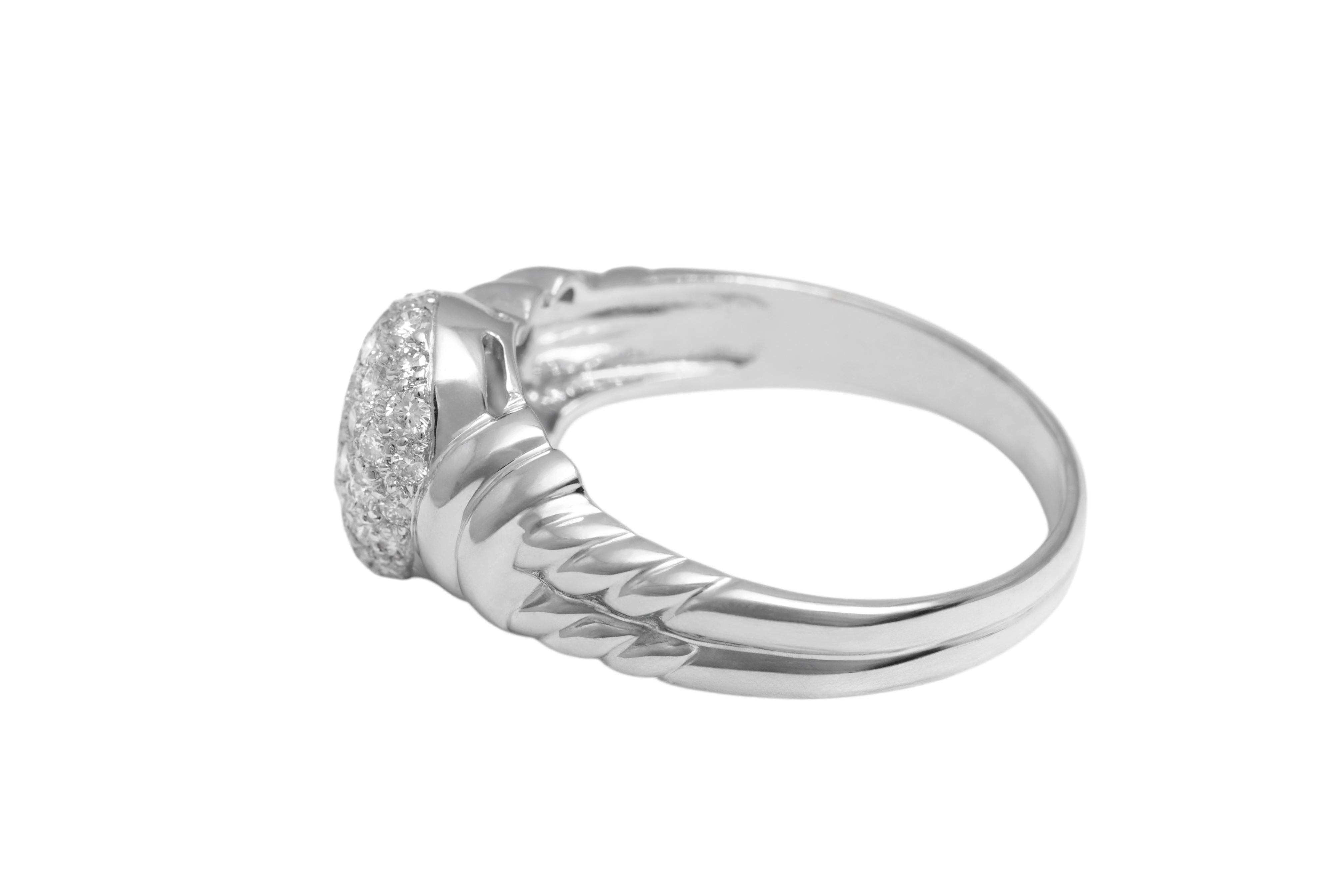 Women's or Men's 18 Kt White Gold Pavé Diamonds Set Ring For Sale