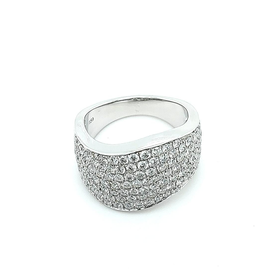Brilliant Cut 18kt White Gold Pavé Wave Diamond Ring with 2.6ct Diamonds For Sale